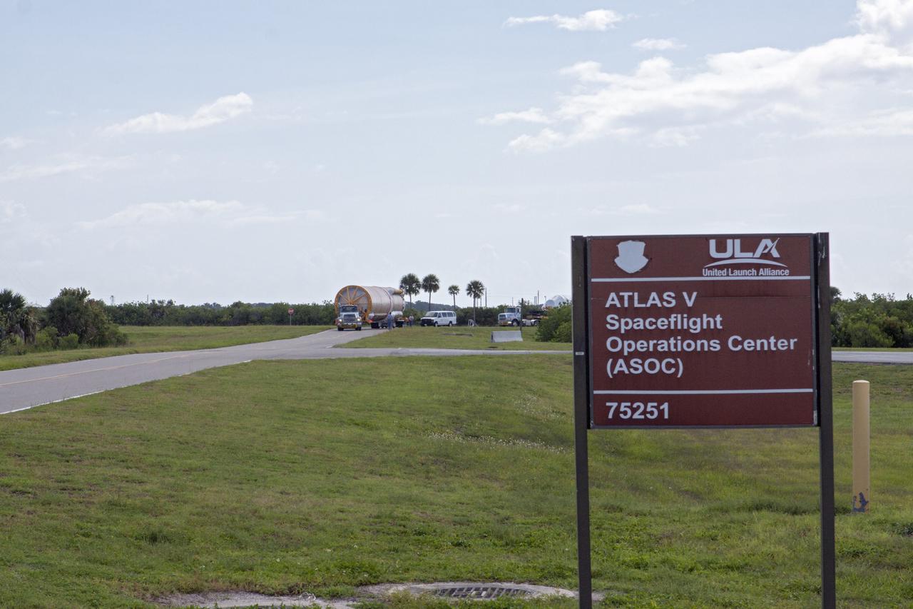 CAPE CANAVERAL, Fla. – United Launch Alliance Atlas V rocket first and second stages arrive at to the Atlas Spaceflight Operations Center, or ASOC, at Cape Canaveral Air Force Station. There, the launch vehicle will begin processing for the Mars Atmosphere and Volatile Evolution, or MAVEN, spacecraft to the Red Planet.       MAVEN is being prepared for its scheduled launch in November from Cape Canaveral Air Force Station, Fla. atop a United Launch Alliance Atlas V rocket. Positioned in an orbit above the Red Planet, MAVEN will study the upper atmosphere of Mars in unprecedented detail. For more information, visit: http://www.nasa.gov/mission_pages/maven/main/index.html Photo credit: NASA/Kim Shiflett