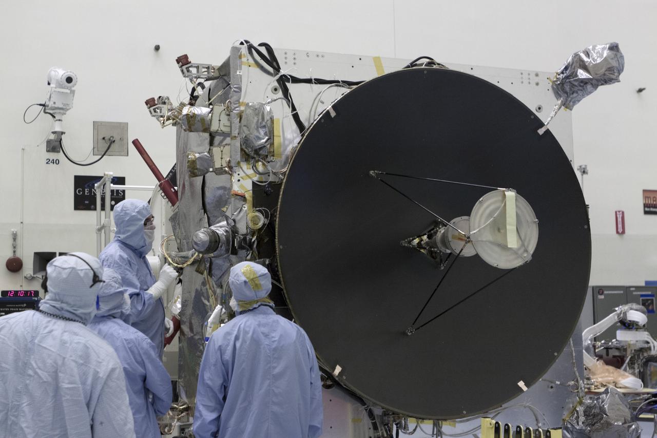 CAPE CANAVERAL, Fla. – Inside the Payload Hazardous Servicing Facility at NASA's Kennedy Space Center in Florida, engineers and technicians prepare to deploy the Solar Wind Electron Analyzer boom on the Mars Atmosphere and Volatile Evolution, or MAVEN, spacecraft. The analyzer will measure the solar wind and electrons in the ionosphere of the Red Planet.      MAVEN is being prepared for its scheduled launch in November from Cape Canaveral Air Force Station, Fla. atop a United Launch Alliance Atlas V rocket. Positioned in an orbit above the Red Planet, MAVEN will study the upper atmosphere of Mars in unprecedented detail. For more information, visit: http://www.nasa.gov/mission_pages/maven/main/index.html Photo credit: NASA/Kim Shiflett