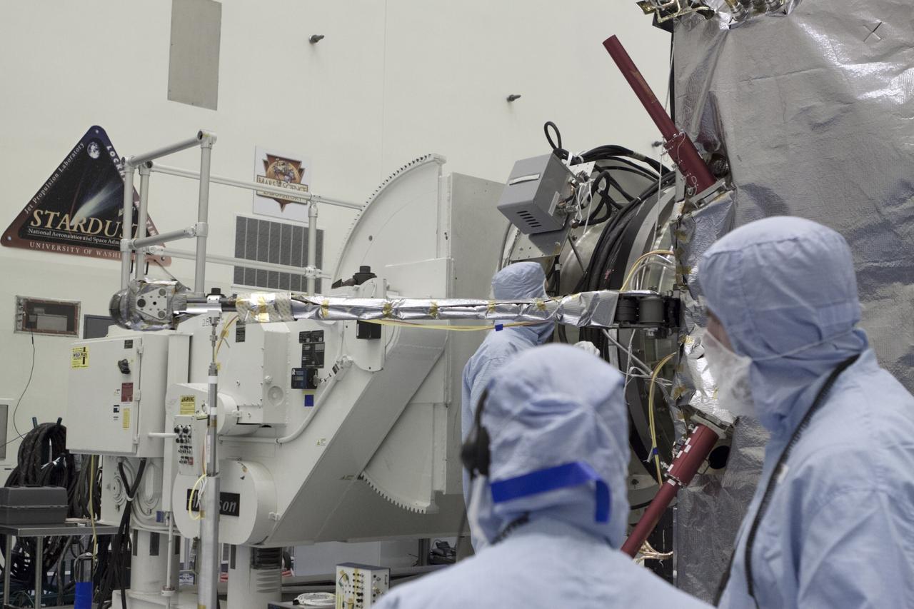 CAPE CANAVERAL, Fla. – Inside the Payload Hazardous Servicing Facility at NASA's Kennedy Space Center in Florida, engineers and technicians deploy the Solar Wind Electron Analyzer boom on the Mars Atmosphere and Volatile Evolution, or MAVEN, spacecraft. The analyzer will measure the solar wind and electrons in the ionosphere of the Red Planet.      MAVEN is being prepared for its scheduled launch in November from Cape Canaveral Air Force Station, Fla. atop a United Launch Alliance Atlas V rocket. Positioned in an orbit above the Red Planet, MAVEN will study the upper atmosphere of Mars in unprecedented detail. For more information, visit: http://www.nasa.gov/mission_pages/maven/main/index.html Photo credit: NASA/Kim Shiflett