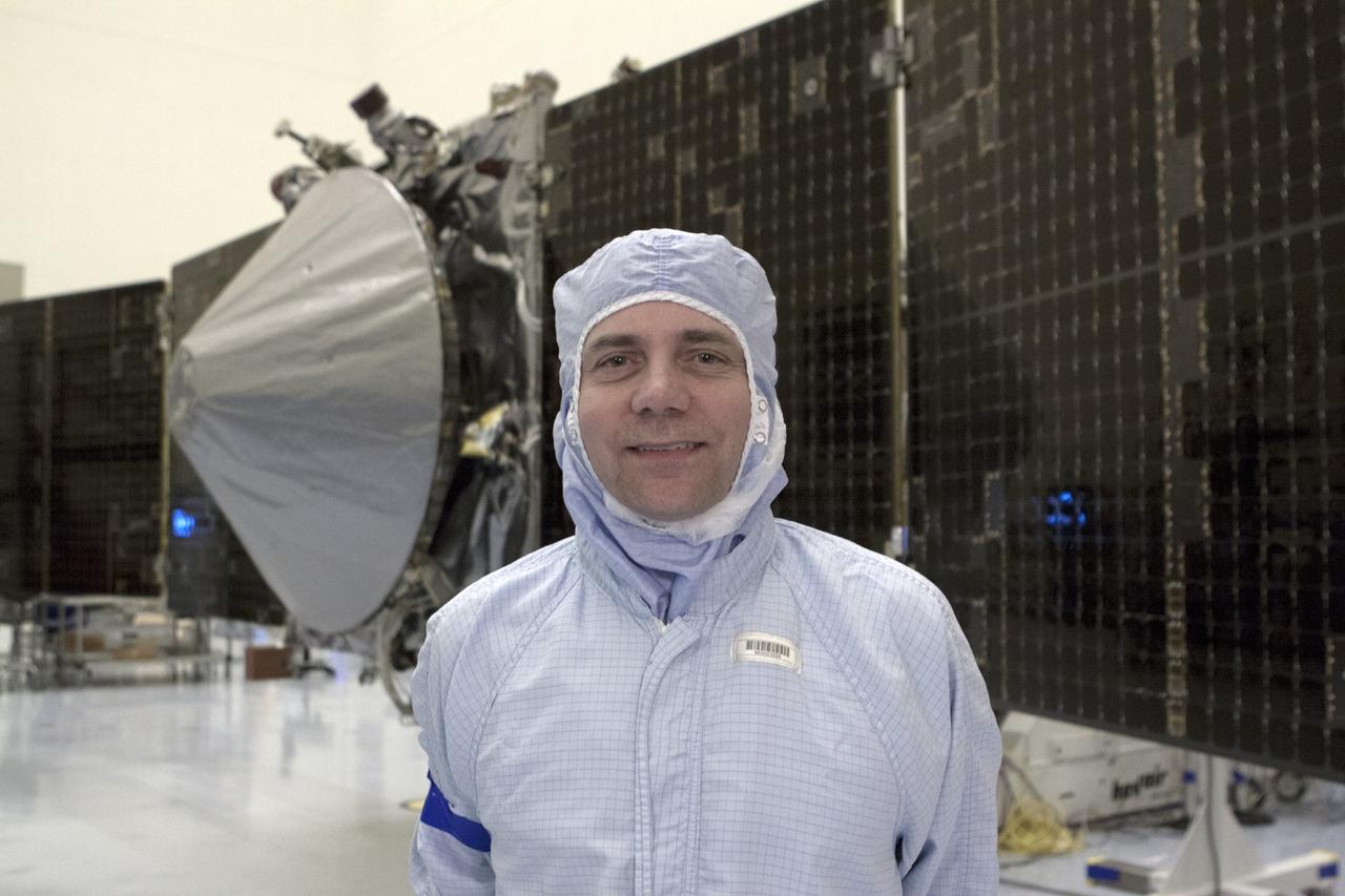 CAPE CANAVERAL, Fla. – Dave Mitchel, NASA's project manager for the Mars Atmosphere and Volatile Evolution, or MAVEN, spacecraft, spoke to member of the news media inside the Payload Hazardous Servicing Facility at the agency's Kennedy Space Center in Florida. MAVEN is going through pre-launch processing at Kennedy. Engineers will soon fold MAVEN's power-generating solar arrays into launch position on either side of the spacecraft's main body.        MAVEN is being prepared for its scheduled launch in November from Cape Canaveral Air Force Station, Fla. atop a United Launch Alliance Atlas V rocket. Positioned in an orbit above the Red Planet, MAVEN will study the upper atmosphere of Mars in unprecedented detail. For more information, visit: http://www.nasa.gov/mission_pages/maven/main/index.html Photo credit: NASA/Kim Shiflett