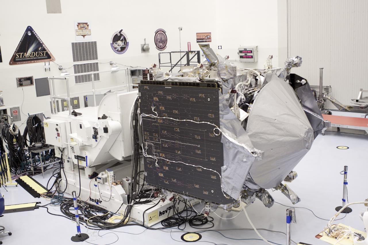 CAPE CANAVERAL, Fla. – Inside the Payload Hazardous Servicing Facility at NASA's Kennedy Space Center in Florida, engineers and technicians have begun the process to stow the power-generating solar arrays for the Mars Atmosphere and Volatile Evolution, or MAVEN, spacecraft.      MAVEN is being prepared for its scheduled launch on Nov 18, 2013 from Cape Canaveral Air Force Station, Fla. atop a United Launch Alliance Atlas V rocket. Positioned in an orbit above the Red Planet, MAVEN will study the upper atmosphere of Mars in unprecedented detail. For more information, visit: http://www.nasa.gov/mission_pages/maven/main/index.html Photo credit: NASA/Jim Grossmann