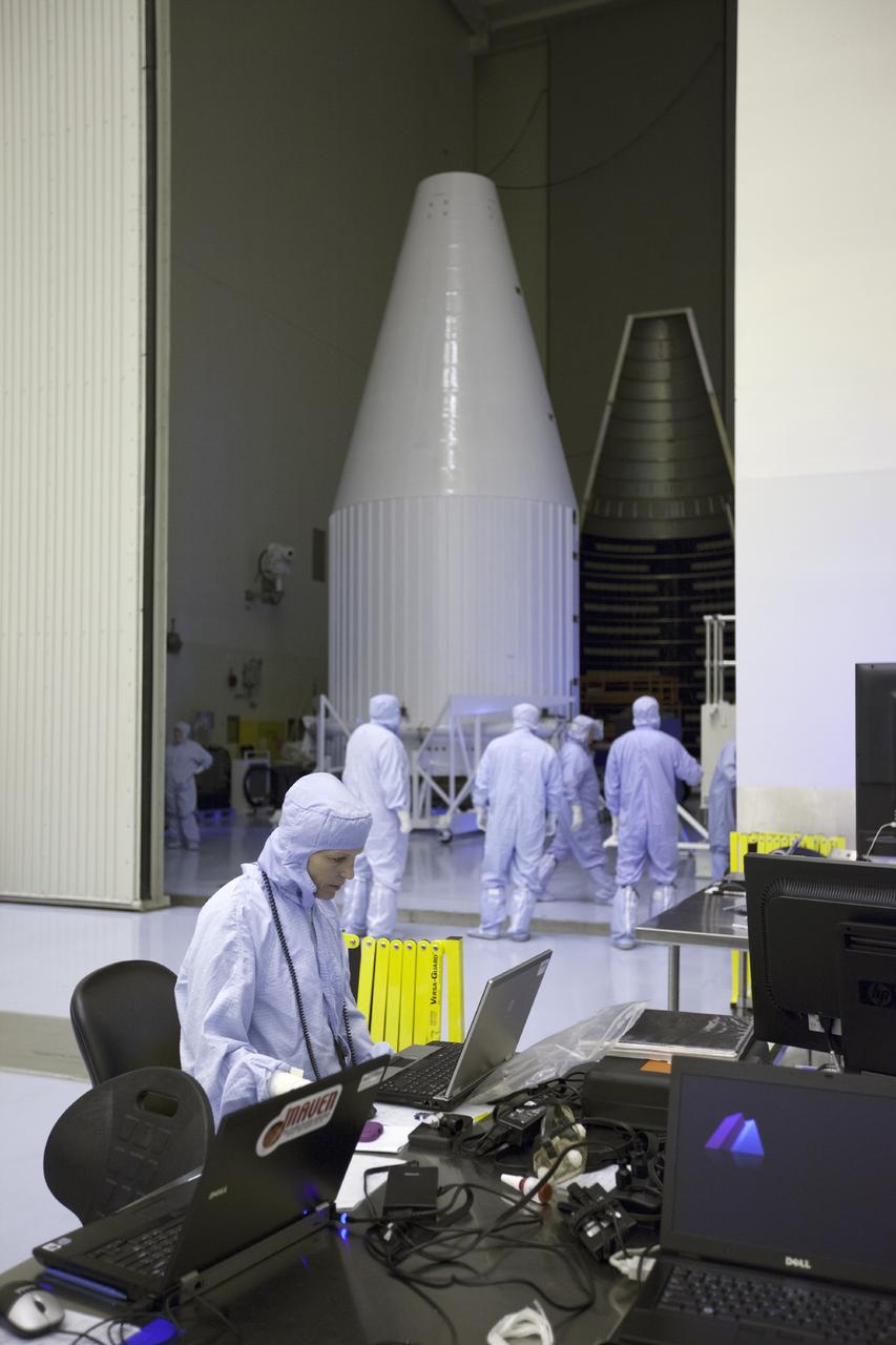 CAPE CANAVERAL, Fla. – The payload fairing for the Mars Atmosphere and Volatile Evolution, or MAVEN, spacecraft arrives at the Payload Hazardous Servicing Facility at NASA's Kennedy Space Center in Florida.    MAVEN is being prepared for its scheduled launch on Nov 18, 2013 from Cape Canaveral Air Force Station, Fla. atop a United Launch Alliance Atlas V rocket. Positioned in an orbit above the Red Planet, MAVEN will study the upper atmosphere of Mars in unprecedented detail. For more information, visit: http://www.nasa.gov/mission_pages/maven/main/index.html Photo credit: NASA/Kim Shiflett