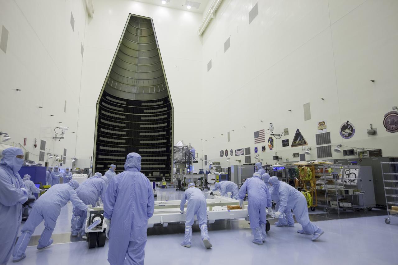CAPE CANAVERAL, Fla. – The payload fairing for the Mars Atmosphere and Volatile Evolution, or MAVEN, spacecraft arrives at the Payload Hazardous Servicing Facility at NASA's Kennedy Space Center in Florida.    MAVEN is being prepared for its scheduled launch on Nov 18, 2013 from Cape Canaveral Air Force Station, Fla. atop a United Launch Alliance Atlas V rocket. Positioned in an orbit above the Red Planet, MAVEN will study the upper atmosphere of Mars in unprecedented detail. For more information, visit: http://www.nasa.gov/mission_pages/maven/main/index.html Photo credit: NASA/Kim Shiflett