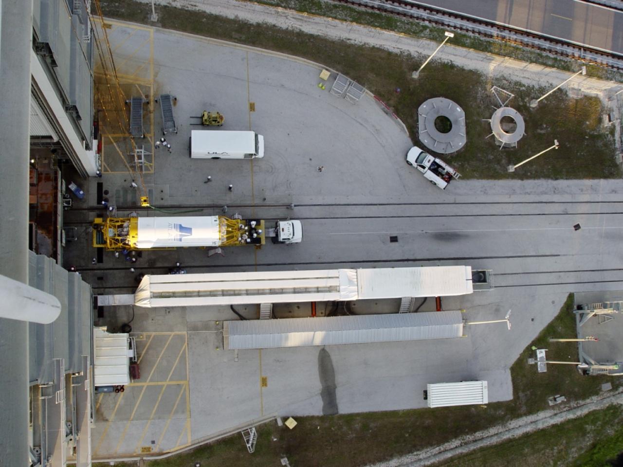 CAPE CANAVERAL, Fla. – In this overhead view at Cape Canaveral Air Force Station in Florida, the United Launch Alliance Centaur second stage is prepared for stacking atop the Atlas V first stage at Launch Pad 41 in preparation for the Mars Atmosphere and Volatile Evolution, or MAVEN, mission.      MAVEN is being prepared for its scheduled launch on Nov 18, 2013 from Cape Canaveral Air Force Station, Fla. atop a United Launch Alliance Atlas V rocket. Positioned in an orbit above the Red Planet, MAVEN will study the upper atmosphere of Mars in unprecedented detail. For more information, visit: http://www.nasa.gov/mission_pages/maven/main/index.html Photo credit: United Launch Alliance