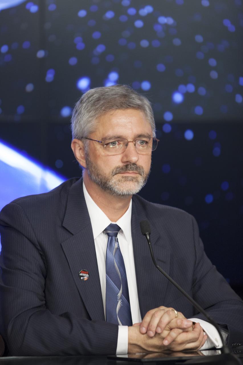 CAPE CANAVERAL, Fla. – During a news conference at NASA's Kennedy Space Center in Florida, agency and contractor officials discussed preparations for the launch of the Mars Atmosphere and Volatile EvolutioN, or MAVEN, mission. Participating in the briefing is Geoffrey Yoder, NASA deputy associate administrator of programs in the Science Mission Directorate. MAVEN is being prepared for its scheduled launch on Nov 18, 2013 from Cape Canaveral Air Force Station, Fla. atop a United Launch Alliance Atlas V rocket. Positioned in an orbit above the Red Planet, MAVEN will study the upper atmosphere of Mars in unprecedented detail. For information on the MAVEN mission, visit: http://www.nasa.gov/mission_pages/maven/main/index.html. Photo credit: NASA MAVEN is being prepared for its scheduled launch on Nov 18, 2013 from Cape Canaveral Air Force Station, Fla. atop a United Launch Alliance Atlas V rocket. Positioned in an orbit above the Red Planet, MAVEN will study the upper atmosphere of Mars in unprecedented detail. For more information, visit: http://www.nasa.gov/mission_pages/maven/main/index.html Photo credit: NASA/Kim Shiflett