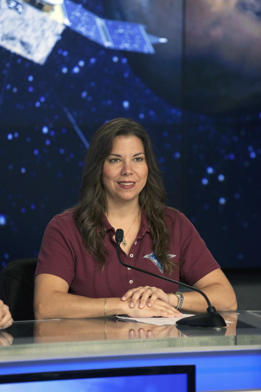 CAPE CANAVERAL, Fla. – During a Spanish language news conference at NASA's Kennedy Space Center in Florida, agency officials discussed preparations for the launch of the Mars Atmosphere and Volatile EvolutioN, or MAVEN, mission. Participating in the briefing is Diana Calero, launch integration engineer in NASA's Launch Services Program at Kennedy.      MAVEN is being prepared for its scheduled launch on Nov 18, 2013 from Cape Canaveral Air Force Station, Fla. atop a United Launch Alliance Atlas V rocket. Positioned in an orbit above the Red Planet, MAVEN will study the upper atmosphere of Mars in unprecedented detail. For information on the MAVEN mission, visit: http://www.nasa.gov/mission_pages/maven/main/index.html. Photo credit: NASA/Kim Shiflett