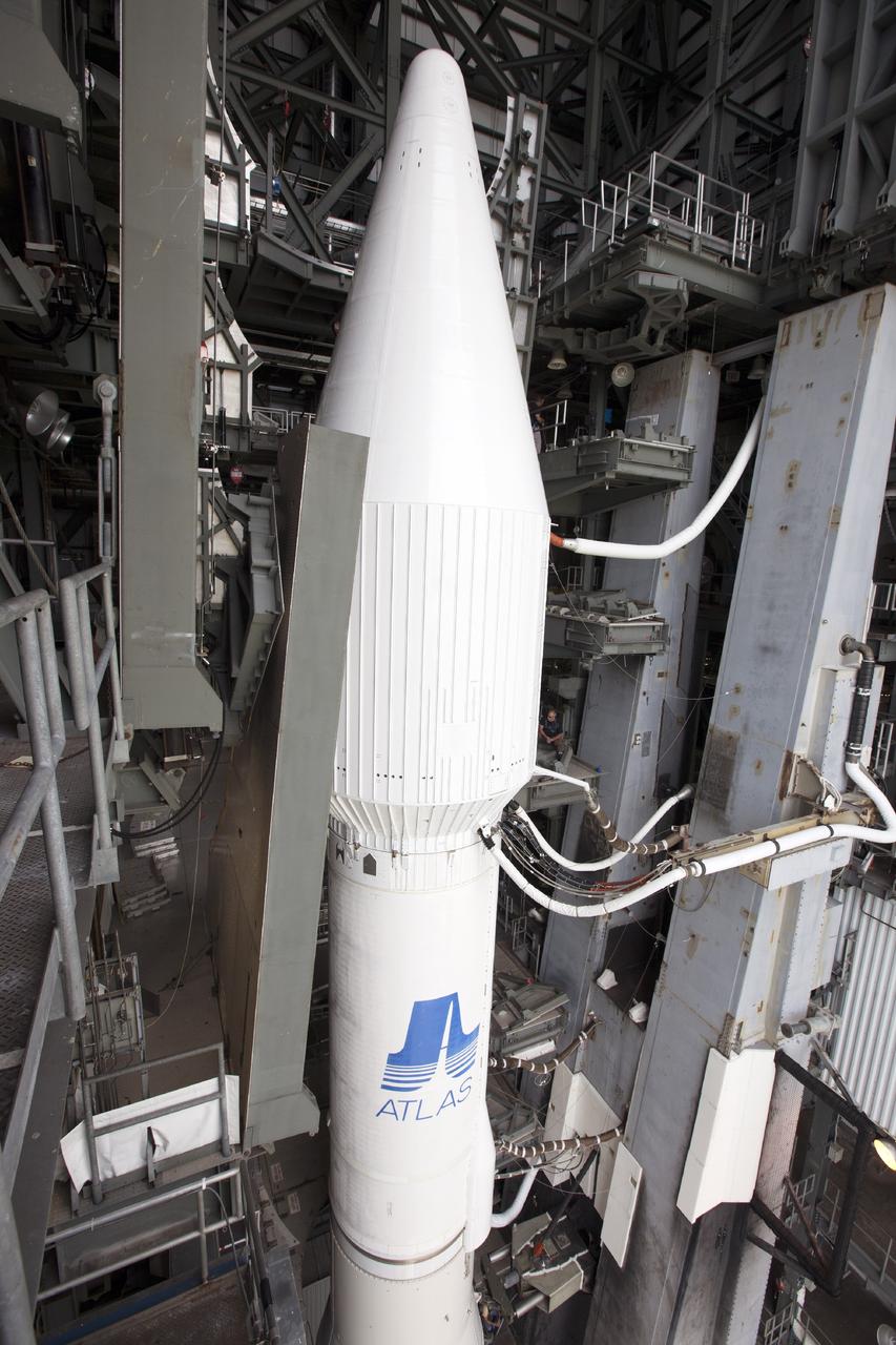 CAPE CANAVERAL, Fla. -- At Cape Canaveral Air Force Station in Florida, preparations are underway to roll NASA’s Mars Atmosphere and Volatile EvolutioN, or MAVEN, spacecraft secured atop a United Launch Alliance Atlas V rocket from the Vertical Integration Facility to Space Launch Complex 41. Rollout is scheduled to start at 10 a.m. Launch is scheduled for Nov. 18 during a window that extends from 1:28 to 3:28 p.m. Once positioned in orbit above the Red Planet, MAVEN will study its upper atmosphere in unprecedented detail. For more information, visit: http://www.nasa.gov/mission_pages/maven/main/index.html. Photo credit: NASA/Kim Shiflett