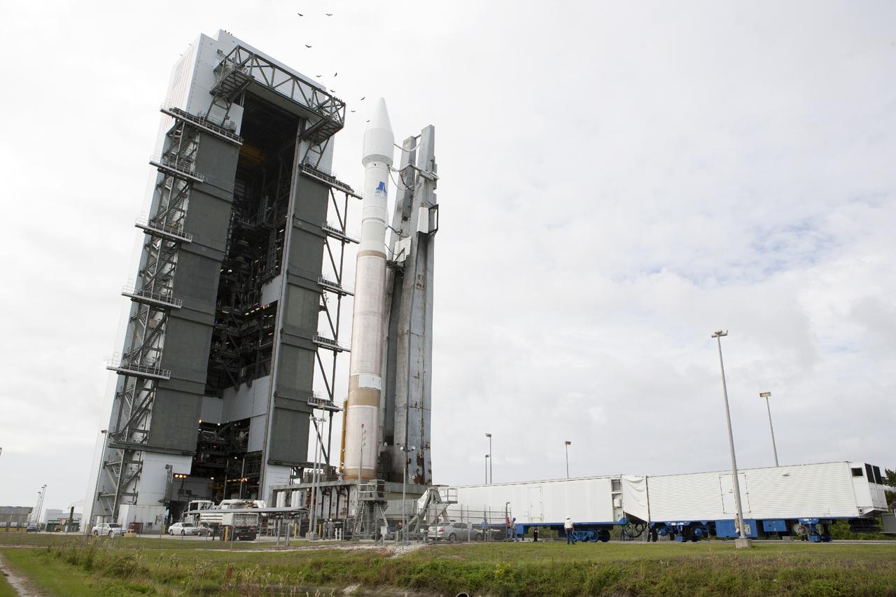 CAPE CANAVERAL, Fla. -- The United Launch Alliance Atlas V rocket carrying NASA’s Mars Atmosphere and Volatile EvolutioN, or MAVEN, spacecraft rolls out of the Vertical Integration Facility on its way to Space Launch Complex 41 on Cape Canaveral Air Force Station in Florida. Rollout began on schedule with first motion at 9:57 a.m. Launch is scheduled for Nov. 18 during a window that extends from 1:28 to 3:28 p.m. EST. Once positioned in orbit above the Red Planet, MAVEN will study its upper atmosphere in unprecedented detail. For more information, visit: http://www.nasa.gov/mission_pages/maven/main/index.html. Photo credit: NASA/Kim Shiflett