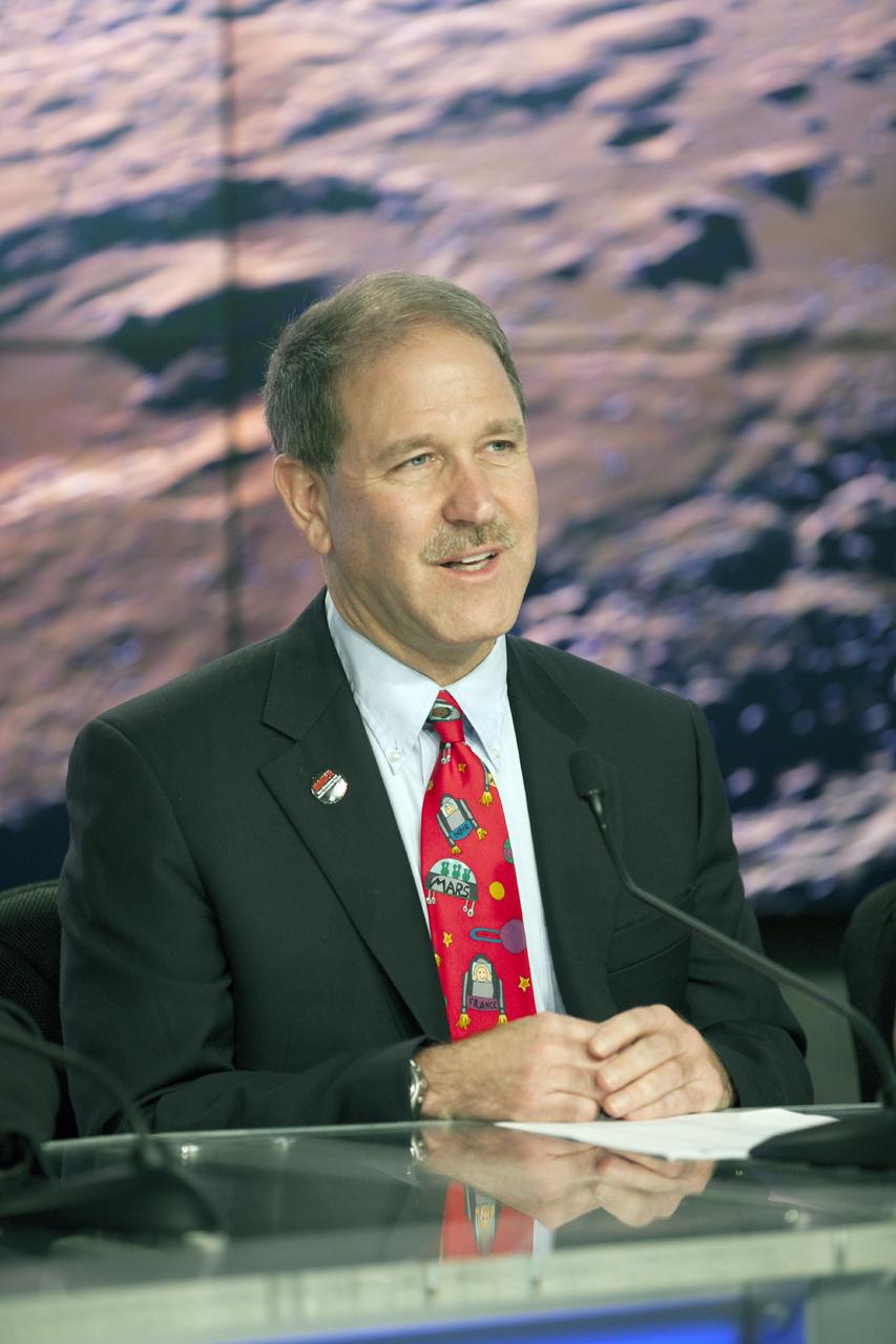 CAPE CANAVERAL, Fla. – During a news conference at NASA's Kennedy Space Center in Florida, officials outlined the agency’s plans for future human spaceflight, including and expedition to Mars. Participating in the briefing was John Grunsfeld, NASA associate administrator for the Science Mission Directorate. The briefing took place the day prior to launch of the Mars Atmosphere and Volatile EvolutioN, or MAVEN, mission.        MAVEN is being prepared for its scheduled launch on Nov 18, 2013 from Cape Canaveral Air Force Station, Fla. atop a United Launch Alliance Atlas V rocket. Positioned in an orbit above the Red Planet, MAVEN will study the upper atmosphere of Mars in unprecedented detail. For information on the MAVEN mission, visit: http://www.nasa.gov/mission_pages/maven/main/index.html. For more on NASA Human Spaceflight, visit: http://www.spaceflight.nasa.gov/home/index.html. For information on the international Space Station, visit: http://www.nasa.gov/mission_pages/station/main/index.html Photo credit: NASA/Kim Shiflett