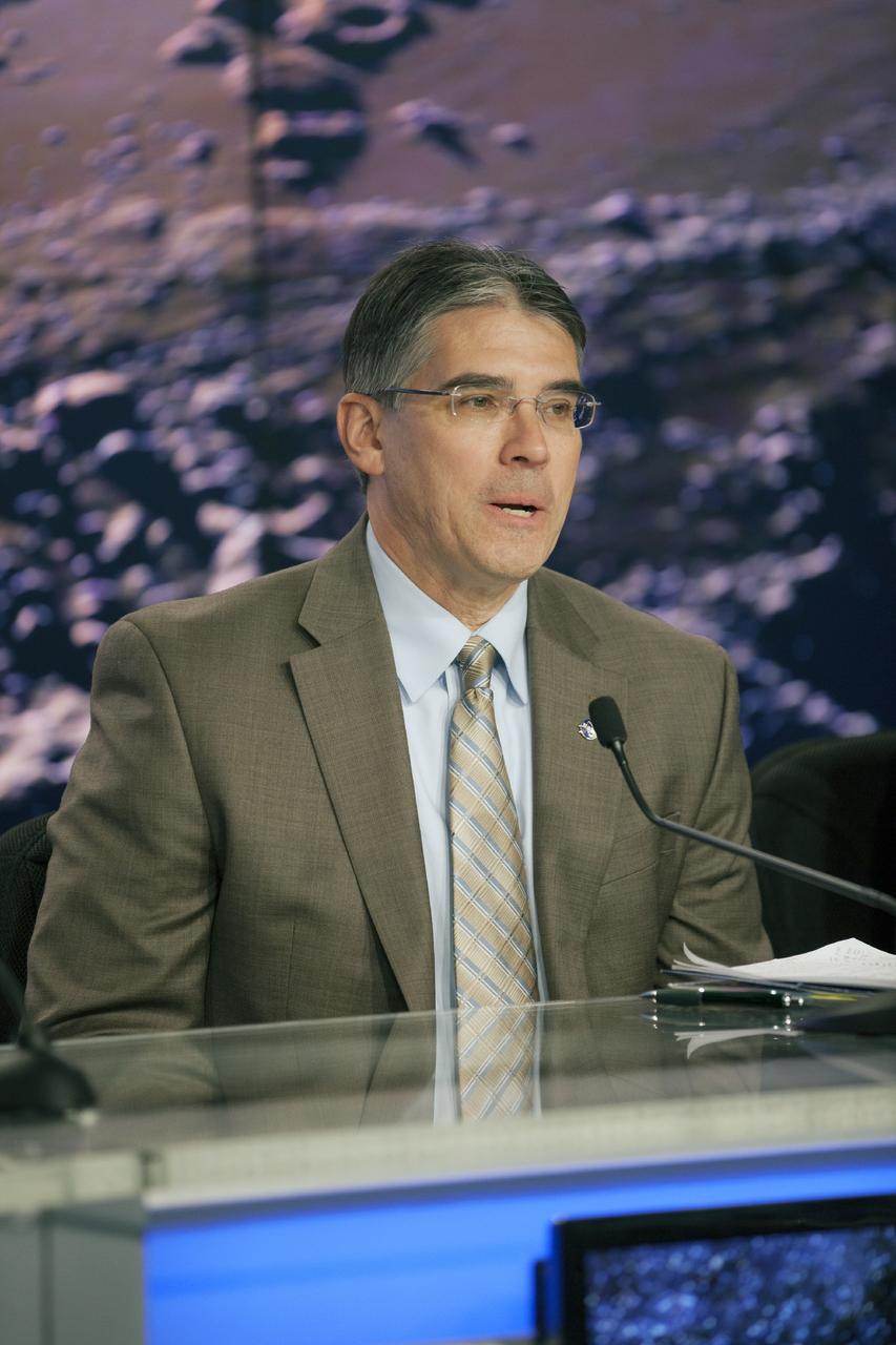 CAPE CANAVERAL, Fla. – During a news conference at NASA's Kennedy Space Center in Florida, officials outlined the agency’s plans for future human spaceflight, including an expedition to Mars. Participating in the briefing was Michael Gazarik, associate administrator for the Space Technology Mission Directorate. The briefing took place the day prior to launch of the Mars Atmosphere and Volatile EvolutioN, or MAVEN, mission.        MAVEN is being prepared for its scheduled launch on Nov 18, 2013 from Cape Canaveral Air Force Station, Fla. atop a United Launch Alliance Atlas V rocket. Positioned in an orbit above the Red Planet, MAVEN will study the upper atmosphere of Mars in unprecedented detail. For information on the MAVEN mission, visit: http://www.nasa.gov/mission_pages/maven/main/index.html. For more on NASA Human Spaceflight, visit: http://www.spaceflight.nasa.gov/home/index.html. For information on the international Space Station, visit: http://www.nasa.gov/mission_pages/station/main/index.html Photo credit: NASA/Kim Shiflett