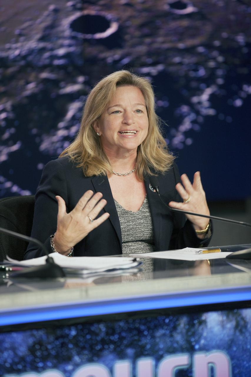 CAPE CANAVERAL, Fla. – During a news conference at NASA's Kennedy Space Center in Florida, officials outlined the agency’s plans for future human spaceflight, including an expedition to Mars. Participating in the briefing was Ellen Stofan, NASA chief scientist. The briefing took place the day prior to launch of the Mars Atmosphere and Volatile EvolutioN, or MAVEN, mission.      MAVEN is being prepared for its scheduled launch on Nov 18, 2013 from Cape Canaveral Air Force Station, Fla. atop a United Launch Alliance Atlas V rocket. Positioned in an orbit above the Red Planet, MAVEN will study the upper atmosphere of Mars in unprecedented detail. For information on the MAVEN mission, visit: http://www.nasa.gov/mission_pages/maven/main/index.html. For more on NASA Human Spaceflight, visit: http://www.spaceflight.nasa.gov/home/index.html. For information on the international Space Station, visit: http://www.nasa.gov/mission_pages/station/main/index.html Photo credit: NASA/Kim Shiflett
