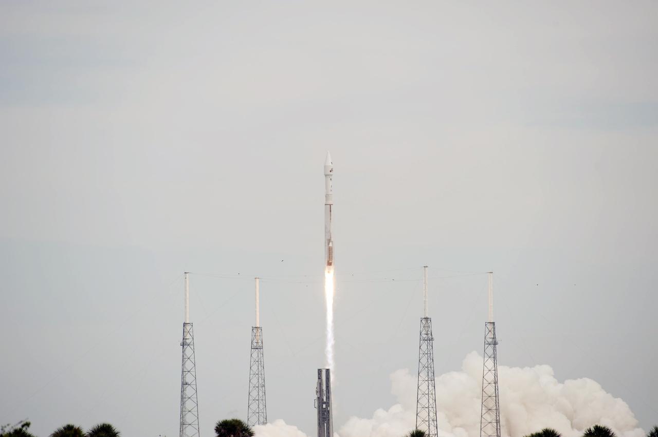 CAPE CANAVERAL, Fla. -- NASA’s Mars Atmosphere and Volatile EvolutioN, or MAVEN, spacecraft begins its journey to Mars, launching atop a United Launch Alliance Atlas V rocket at 1:28 p.m. EST from Space Launch Complex 41 on Cape Canaveral Air Force Station in Florida.      Launch was on schedule Nov. 18 at the opening of a two-hour launch window. After a 10-month journey to the Red Planet, MAVEN will study its upper atmosphere in unprecedented detail from orbit above the planet. Built by Lockheed Martin in Littleton, Colo., MAVEN will arrive at Mars in September 2014 and will be inserted into an elliptical orbit with a high point of 3,900 miles, swooping down to as close as 93 miles above the planet's surface. For more information, visit: http://www.nasa.gov/mission_pages/maven/main/index.html. Photo credit: NASA/George Roberts