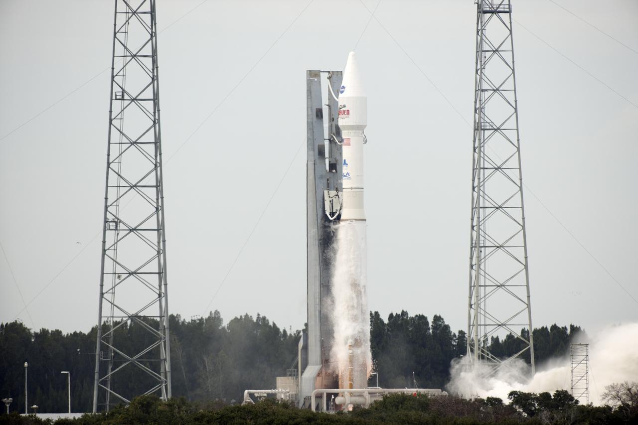 CAPE CANAVERAL, Fla. -- A United Launch Alliance Atlas V rocket lifts off Space Launch Complex 41 at Cape Canaveral Air Force Station in Florida, carrying NASA's Mars Atmosphere and Volatile EvolutioN, or MAVEN, spacecraft.    Launch was on schedule at 1:28 p.m. EST Nov. 18 at the opening of a two-hour launch window. After a 10-month journey to the Red Planet, MAVEN will study its upper atmosphere in unprecedented detail from orbit above the planet. Built by Lockheed Martin in Littleton, Colo., MAVEN will arrive at Mars in September 2014 and will be inserted into an elliptical orbit with a high point of 3,900 miles, swooping down to as close as 93 miles above the planet's surface. For more information, visit: http://www.nasa.gov/mission_pages/maven/main/index.html. Photo credit: NASA/Rusty Backer