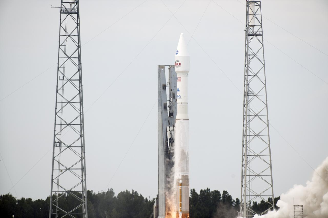 CAPE CANAVERAL, Fla. -- A United Launch Alliance Atlas V rocket lifts off Space Launch Complex 41 at Cape Canaveral Air Force Station in Florida, carrying NASA's Mars Atmosphere and Volatile EvolutioN, or MAVEN, spacecraft.    Launch was on schedule at 1:28 p.m. EST Nov. 18 at the opening of a two-hour launch window. After a 10-month journey to the Red Planet, MAVEN will study its upper atmosphere in unprecedented detail from orbit above the planet. Built by Lockheed Martin in Littleton, Colo., MAVEN will arrive at Mars in September 2014 and will be inserted into an elliptical orbit with a high point of 3,900 miles, swooping down to as close as 93 miles above the planet's surface. For more information, visit: http://www.nasa.gov/mission_pages/maven/main/index.html. Photo credit: NASA/Rusty Backer