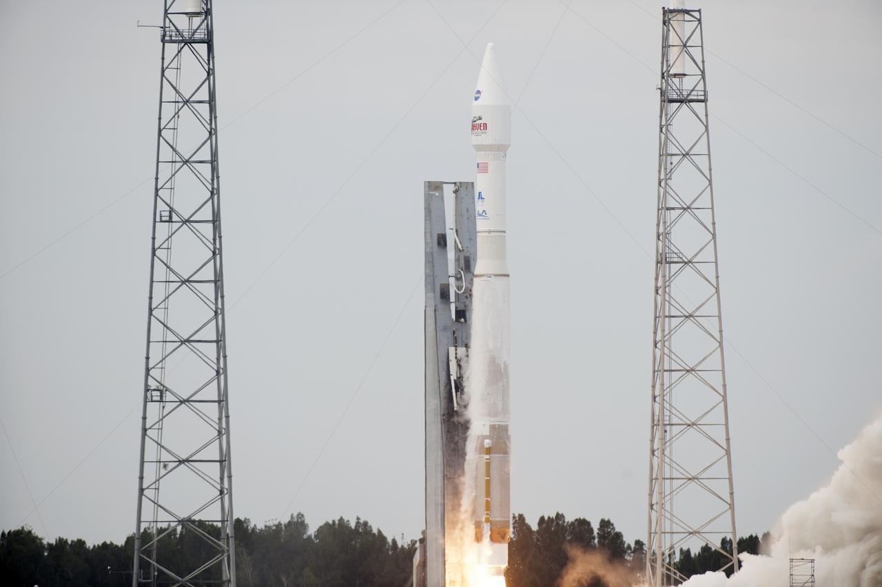 CAPE CANAVERAL, Fla. -- A United Launch Alliance Atlas V rocket lifts off Space Launch Complex 41 at Cape Canaveral Air Force Station in Florida, carrying NASA's Mars Atmosphere and Volatile EvolutioN, or MAVEN, spacecraft.    Launch was on schedule at 1:28 p.m. EST Nov. 18 at the opening of a two-hour launch window. After a 10-month journey to the Red Planet, MAVEN will study its upper atmosphere in unprecedented detail from orbit above the planet. Built by Lockheed Martin in Littleton, Colo., MAVEN will arrive at Mars in September 2014 and will be inserted into an elliptical orbit with a high point of 3,900 miles, swooping down to as close as 93 miles above the planet's surface. For more information, visit: http://www.nasa.gov/mission_pages/maven/main/index.html. Photo credit: NASA/Rusty Backer