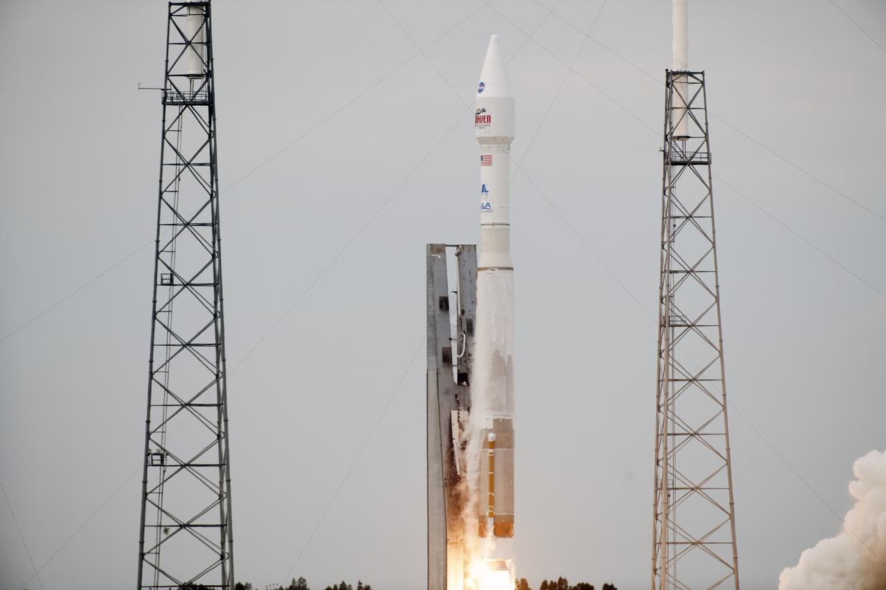 CAPE CANAVERAL, Fla. -- A United Launch Alliance Atlas V rocket lifts off Space Launch Complex 41 at Cape Canaveral Air Force Station in Florida, carrying NASA's Mars Atmosphere and Volatile EvolutioN, or MAVEN, spacecraft.    Launch was on schedule at 1:28 p.m. EST Nov. 18 at the opening of a two-hour launch window. After a 10-month journey to the Red Planet, MAVEN will study its upper atmosphere in unprecedented detail from orbit above the planet. Built by Lockheed Martin in Littleton, Colo., MAVEN will arrive at Mars in September 2014 and will be inserted into an elliptical orbit with a high point of 3,900 miles, swooping down to as close as 93 miles above the planet's surface. For more information, visit: http://www.nasa.gov/mission_pages/maven/main/index.html. Photo credit: NASA/Rusty Backer
