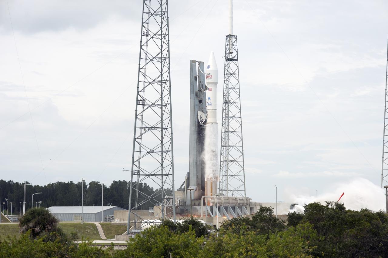 CAPE CANAVERAL, Fla. -- An exhaust plume forms at Space Launch Complex 41 on Cape Canaveral Air Force Station in Florida as the engine ignites under the United Launch Alliance Atlas V rocket carrying NASA's Mars Atmosphere and Volatile EvolutioN, or MAVEN, spacecraft into orbit. Launch was on schedule at 1:28 p.m. EST Nov. 18 at the opening of a two-hour launch window. After a 10-month journey to the Red Planet, MAVEN will study its upper atmosphere in unprecedented detail from orbit above the planet. Built by Lockheed Martin in Littleton, Colo., MAVEN will arrive at Mars in September 2014 and will be inserted into an elliptical orbit with a high point of 3,900 miles, swooping down to as close as 93 miles above the planet's surface. For more information, visit: http://www.nasa.gov/mission_pages/maven/main/index.html. Photo credit: NASA/Tony Gray and Rick Wetherington