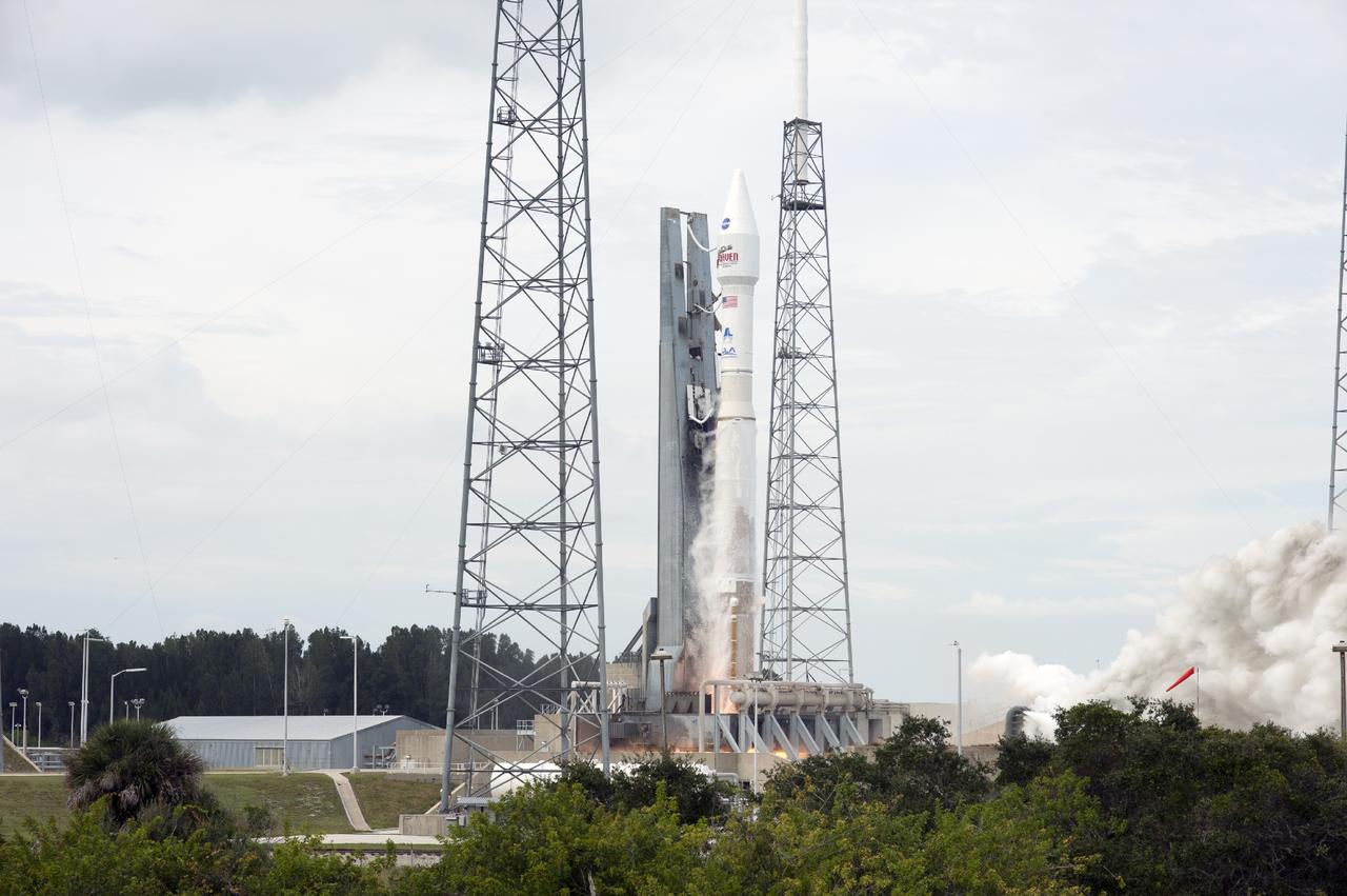 CAPE CANAVERAL, Fla. -- The exhaust plume builds at Space Launch Complex 41 on Cape Canaveral Air Force Station in Florida as the engine ignites under the United Launch Alliance Atlas V rocket carrying NASA's Mars Atmosphere and Volatile EvolutioN, or MAVEN, spacecraft into orbit. Launch was on schedule at 1:28 p.m. EST Nov. 18 at the opening of a two-hour launch window. After a 10-month journey to the Red Planet, MAVEN will study its upper atmosphere in unprecedented detail from orbit above the planet. Built by Lockheed Martin in Littleton, Colo., MAVEN will arrive at Mars in September 2014 and will be inserted into an elliptical orbit with a high point of 3,900 miles, swooping down to as close as 93 miles above the planet's surface. For more information, visit: http://www.nasa.gov/mission_pages/maven/main/index.html. Photo credit: NASA/Tony Gray and Rick Wetherington