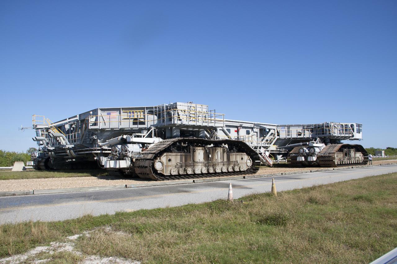 CAPE CANAVERAL, Fla. -- Crawler-transporter 1 continues its trek on the crawlerway to Launch Pad 39A at NASA’s Kennedy Space Center in Florida. New jacking, equalizing and leveling, or JEL, hydraulic cylinders were installed on CT-1 and will be tested for increased load carrying capacity and reliability. The Ground Systems Development and Operations Program at Kennedy continues to upgrade the crawler-transporter as part of its general maintenance. CT-1 could be available to carry a variety of launch vehicles to the launch pad. Two crawler-transporters were used to carry the mobile launcher platform and space shuttle to Launch Complex 39 for space shuttle launches for 30 years. Photo credit: NASA/Jim Grossmann