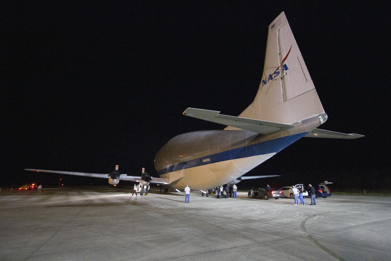 CAPE CANAVERAL, Fla. – At the Shuttle Landing Facility at NASA's Kennedy Space Center in Florida, the heat shield for the agency's Orion spacecraft arrived aboard the Super Guppy aircraft. The largest of its kind ever built, the heat shield is planned for installation on the Orion crew module in March next year. The Orion spacecraft is scheduled to make its first unpiloted flight test, Exploration Flight Test-1 EFT-1, in September 2014.      The Orion spacecraft is designed to meet requirements for traveling beyond low-Earth orbit. The spacecraft will serve as the exploration vehicle that will carry crews to space, sustain the astronauts during the space travel and provide safe re-entry from deep space. For more information, visit: http://www.nasa.gov/orion Photo credit: NASA/Cory Huston