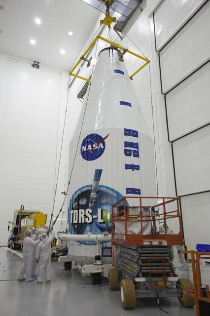 NASA image: TDRS-L Spacecraft is Lifted Onto Transporter