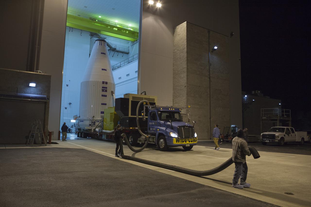 TITUSVILLE, Fla. – Encapsulated in its payload fairing, NASA's Tracking and Data Relay Satellite, or TDRS-L, spacecraft begins it trip from the Astrotech payload processing facility in Titusville to Launch Complex 41 at Cape Canaveral Air Force Station. The TDRS-L satellite will be a part of the second of three next-generation spacecraft designed to ensure vital operational continuity for the NASA Space Network. It is scheduled to launch from Cape Canaveral's Space Launch Complex 41 atop a United Launch Alliance Atlas V rocket on January 23, 2014. The current Tracking and Data Relay Satellite system consists of eight in-orbit satellites distributed to provide near continuous information relay contact with orbiting spacecraft ranging from the International Space Station and Hubble Space Telescope to the array of scientific observatories. For more information, visit: http://www.nasa.gov/mission_pages/tdrs/home/index.html Photo credit: NASA/Dimitri Gerondidakis