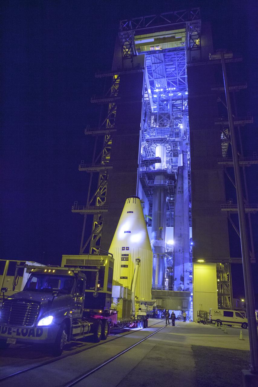 CAPE CANAVERAL, Fla. – Encapsulated in its payload fairing, NASA's Tracking and Data Relay Satellite, or TDRS-L, spacecraft arrives at Cape Canaveral Air Force Station's Vertical Integration Facility at Launch Complex 41. The TDRS-L satellite will be a part of the second of three next-generation spacecraft designed to ensure vital operational continuity for the NASA Space Network. It is scheduled to launch from Cape Canaveral's Space Launch Complex 41 atop a United Launch Alliance Atlas V rocket on January 23, 2014. The current Tracking and Data Relay Satellite system consists of eight in-orbit satellites distributed to provide near continuous information relay contact with orbiting spacecraft ranging from the International Space Station and Hubble Space Telescope to the array of scientific observatories. For more information, visit: http://www.nasa.gov/mission_pages/tdrs/home/index.html Photo credit: NASA/Dimitri Gerondidakis