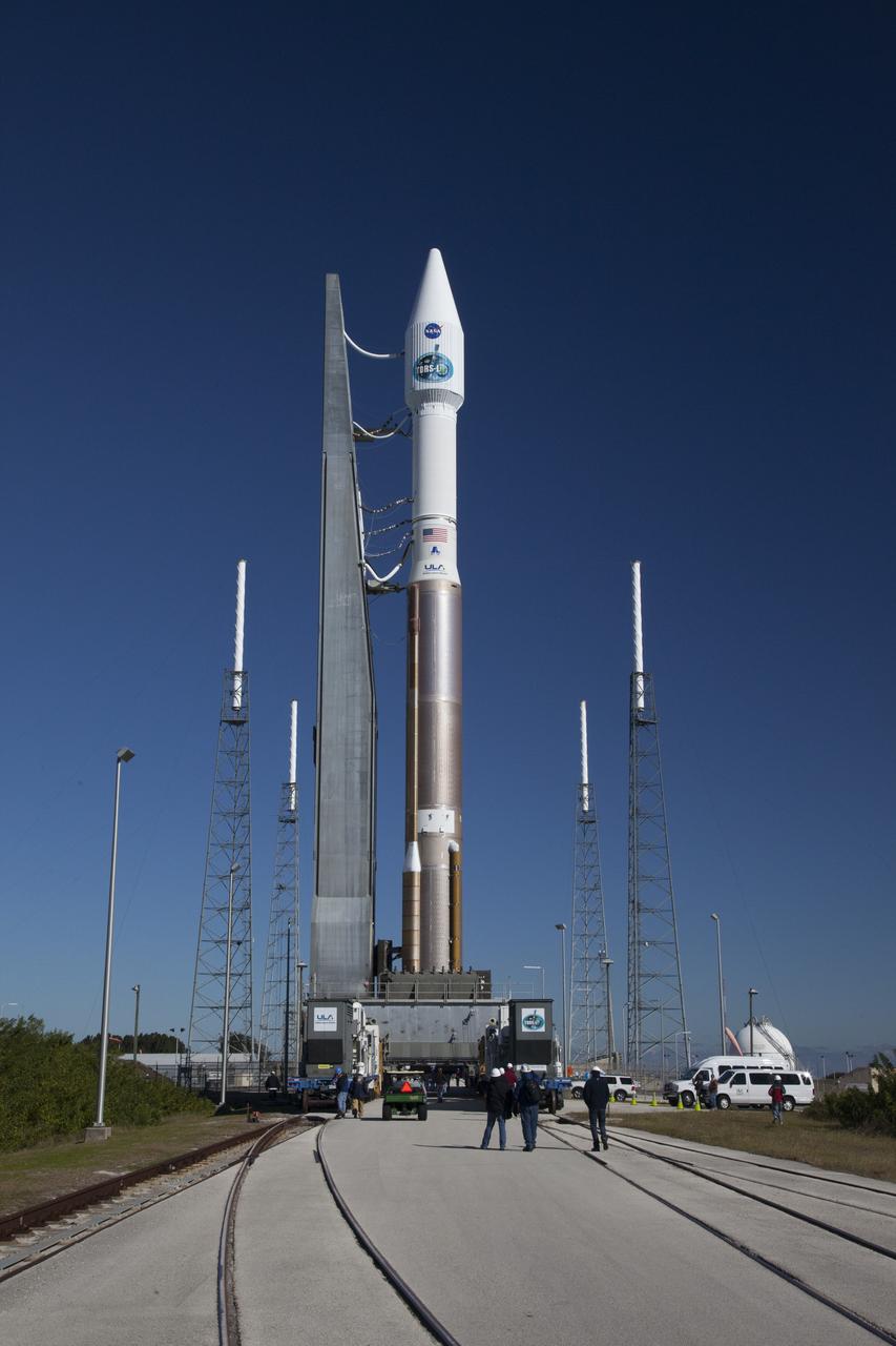 CAPE CANAVERAL, Fla. – At Cape Canaveral Air Force Station's Launch Complex 41, a United Launch Alliance Atlas V with NASA's Tracking and Data Relay Satellite, or TDRS-L, spacecraft atop, rolls out to the launch pad. The TDRS-L spacecraft is the second of three new satellites designed to ensure vital operational continuity for NASA by expanding the lifespan of the Tracking and Data Relay Satellite System TDRSS fleet, which consists of eight satellites in geosynchronous orbit. The spacecraft provide tracking, telemetry, command and high bandwidth data return services for numerous science and human exploration missions orbiting Earth. These include NASA's Hubble Space Telescope and the International Space Station. TDRS-L has a high-performance solar panel designed for more spacecraft power to meet the growing S-band communications requirements. TDRSS is one of NASA Space Communication and Navigation’s SCaN three networks providing space communications to NASA’s missions. For more information more about TDRS-L, visit: http://www.nasa.gov/tdrs To learn more about SCaN, visit: www.nasa.gov/scan Photo credit: NASA/Daniel Casper