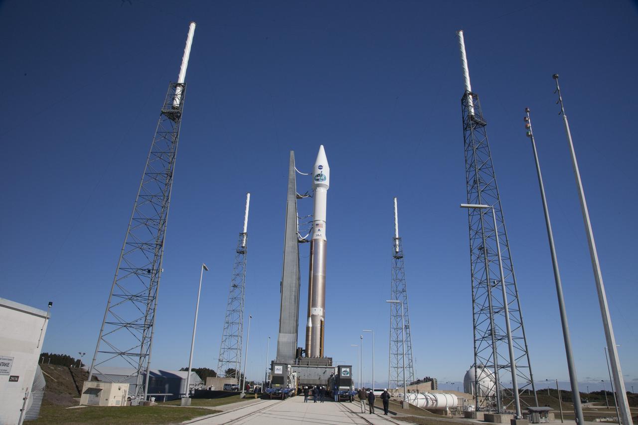CAPE CANAVERAL, Fla. – At Cape Canaveral Air Force Station's Launch Complex 41, a United Launch Alliance Atlas V with NASA's Tracking and Data Relay Satellite, or TDRS-L, spacecraft atop, arrives at the launch pad. The TDRS-L spacecraft is the second of three new satellites designed to ensure vital operational continuity for NASA by expanding the lifespan of the Tracking and Data Relay Satellite System TDRSS fleet, which consists of eight satellites in geosynchronous orbit. The spacecraft provide tracking, telemetry, command and high bandwidth data return services for numerous science and human exploration missions orbiting Earth. These include NASA's Hubble Space Telescope and the International Space Station. TDRS-L has a high-performance solar panel designed for more spacecraft power to meet the growing S-band communications requirements. TDRSS is one of NASA Space Communication and Navigation’s SCaN three networks providing space communications to NASA’s missions. For more information more about TDRS-L, visit: http://www.nasa.gov/tdrs To learn more about SCaN, visit: www.nasa.gov/scan Photo credit: NASA/Daniel Casper