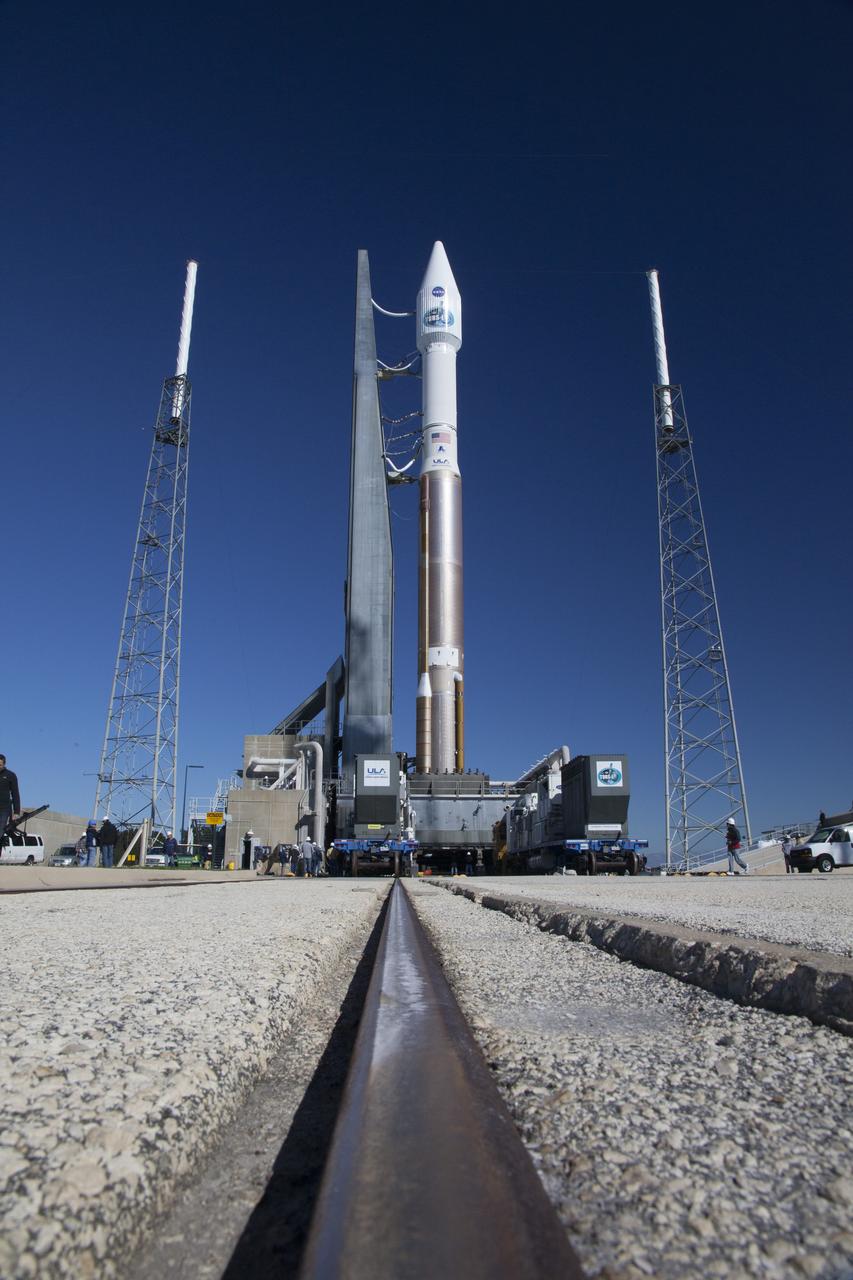 CAPE CANAVERAL, Fla. – At Cape Canaveral Air Force Station's Launch Complex 41, a United Launch Alliance Atlas V with NASA's Tracking and Data Relay Satellite, or TDRS-L, spacecraft atop, arrives at the launch pad. The TDRS-L spacecraft is the second of three new satellites designed to ensure vital operational continuity for NASA by expanding the lifespan of the Tracking and Data Relay Satellite System TDRSS fleet, which consists of eight satellites in geosynchronous orbit. The spacecraft provide tracking, telemetry, command and high bandwidth data return services for numerous science and human exploration missions orbiting Earth. These include NASA's Hubble Space Telescope and the International Space Station. TDRS-L has a high-performance solar panel designed for more spacecraft power to meet the growing S-band communications requirements. TDRSS is one of NASA Space Communication and Navigation’s SCaN three networks providing space communications to NASA’s missions. For more information more about TDRS-L, visit: http://www.nasa.gov/tdrs To learn more about SCaN, visit: www.nasa.gov/scan Photo credit: NASA/Daniel Casper