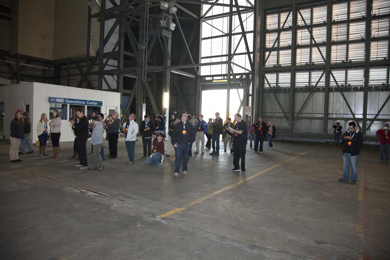 CAPE CANAVERAL, Fla. -- At NASA's Kennedy Space Center in Florida, social media participants were given an opportunity to go inside the spaceport's Vehicle Assembly Building. After serving through the Apollo and Space Shuttle Programs, the structure now is undergoing renovations to accommodate future launch vehicles and to continue as a major part of America's efforts to explore space. The social media participants gathered at the Florida spaceport for the launch of the Tracking and Data Relay Satellite, or TDRS-L spacecraft. Their visit included tours of key facilities and participating in presentations by key NASA leaders who updated the space agency's current efforts. Photo credit: NASA/Dan Casper