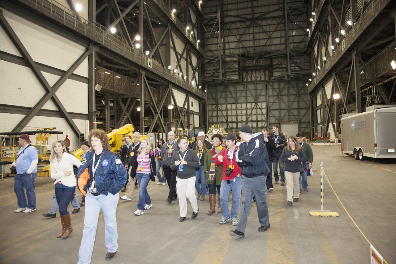 CAPE CANAVERAL, Fla. -- At NASA's Kennedy Space Center in Florida, social media participants were given an opportunity to go inside the spaceport's Vehicle Assembly Building. After serving through the Apollo and Space Shuttle Programs, the structure now is undergoing renovations to accommodate future launch vehicles and to continue as a major part of America's efforts to explore space. The social media participants gathered at the Florida spaceport for the launch of the Tracking and Data Relay Satellite, or TDRS-L spacecraft. Their visit included tours of key facilities and participating in presentations by key NASA leaders who updated the space agency's current efforts. Photo credit: NASA/Dan Casper