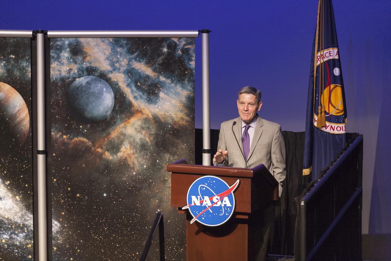 CAPE CANAVERAL, Fla. – Kennedy Space Center Director Robert Cabana welcomes NASA civil service and contractor employees and their families to the IMAX theater at the Kennedy Space Center Visitor Complex in Florida for the 2013 KSC Honor Awards Ceremony. Kennedy conducts its Annual Honor Awards Ceremony each spring. During the ceremony, the center's director and deputy director present deserving employees with various awards in the form of medals and certificates. The ceremony is open to all employees and broadcast to employees who are unable to attend. For more information about NASA's Kennedy Space Center, visit http://www.nasa.gov/kennedy. Photo credit: NASA/Kim Shiflett