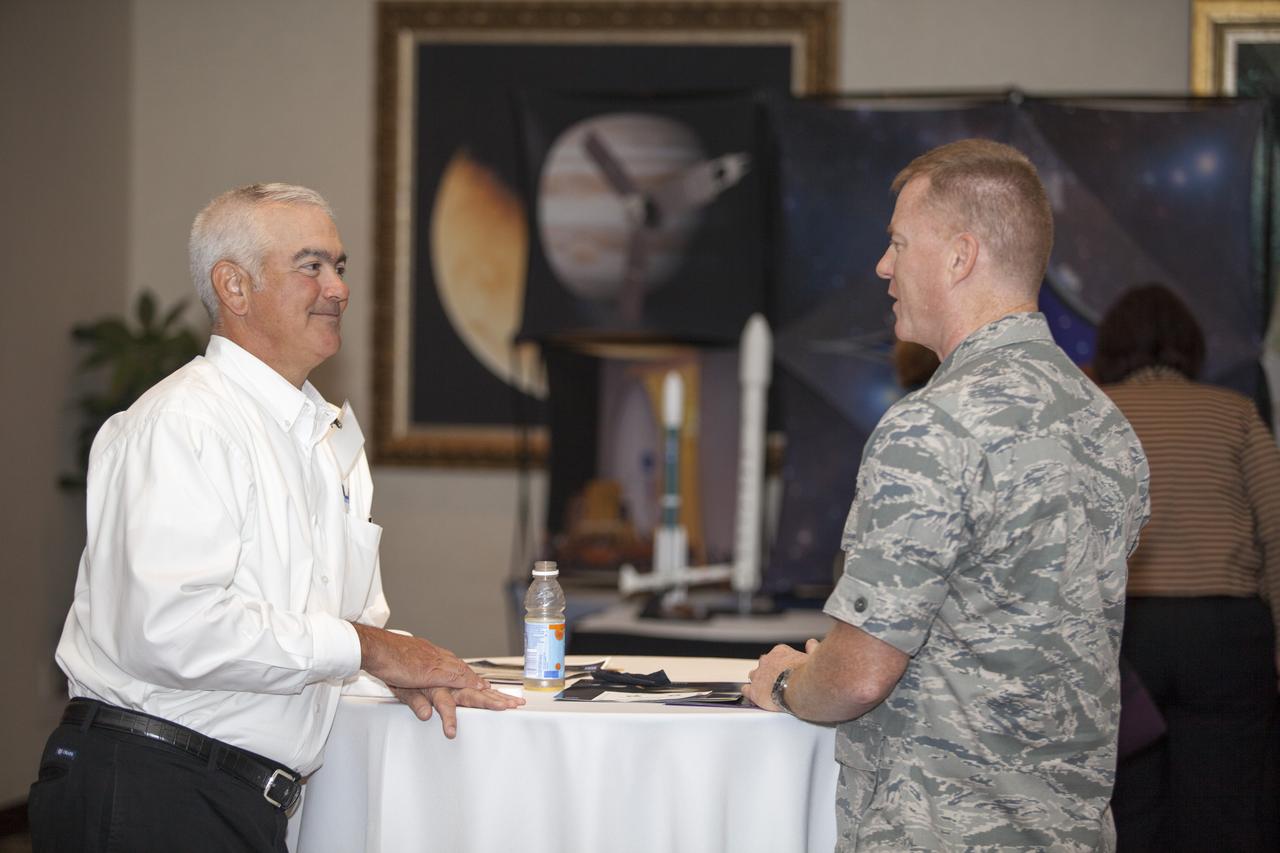 CAPE CANAVERAL, Fla. - Community leaders, business executives, educators, and state and local government leaders were updated on NASA Kennedy Space Center programs and accomplishments during KSC Center Director Bob Cabana’s Center Director Update at the Debus Center at the Kennedy Space Center Visitor Complex in Florida. Attendees talked with Cabana and other senior Kennedy managers and visited displays featuring updates on Kennedy programs and projects, including International Space Station, Commercial Crew, Ground System Development and Operations, Launch Services, Center Planning and Development, Technology, KSC Swamp Works and NASA Education. The morning concluded with a tour of the new Space Shuttle Atlantis exhibit at the visitor complex. For more information, visit http://www.nasa.gov/kennedy. Photo credit: NASA/Daniel Casper