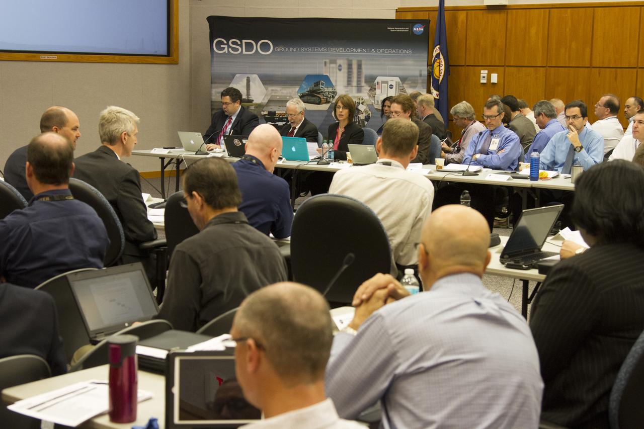 CAPE CANAVERAL, Fla. – The Ground Systems Development and Operations, or GSDO, Program completed its preliminary design review which allows development of the ground systems to proceed to detailed design. Representatives from NASA, its contractor partners and experts from across the aerospace industry met in the Mission Briefing Room inside the Operations and Checkout Building at NASA’s Kennedy Space Center in Florida to conclude the initial design and technology development phase. Completion of this review has validated that the baseline architecture is sound and aligns with the agency's exploration objectives. NASA is developing the Space Launch System and Orion spacecraft to provide an entirely new capability for human exploration beyond low-Earth orbit, with the flexibility to launch spacecraft for crew and cargo missions, including to an asteroid and Mars. Orion’s first unpiloted test flight is scheduled to launch later this year atop a Delta IV rocket. A second uncrewed flight test is scheduled for fiscal year 2018 on the Space Launch System rocket. For more information, visit http://www.nasa.gov/orion. Photo credit: NASA/Cory Huston