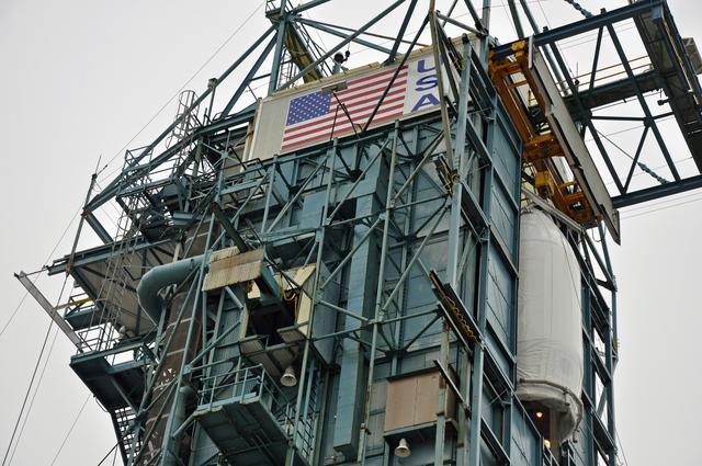 NASA image: OCO-2: Hoisting the Fairing Halves up the MST