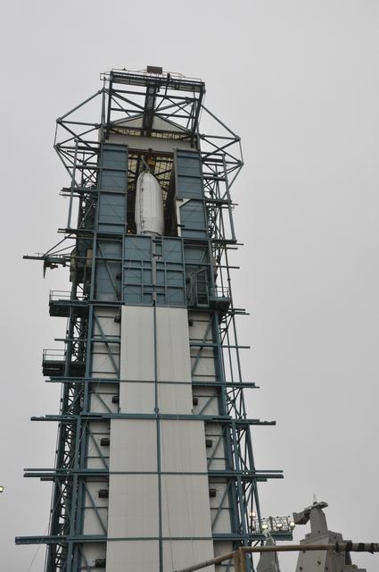 NASA image: OCO-2: Hoisting the Fairing Halves up the MST
