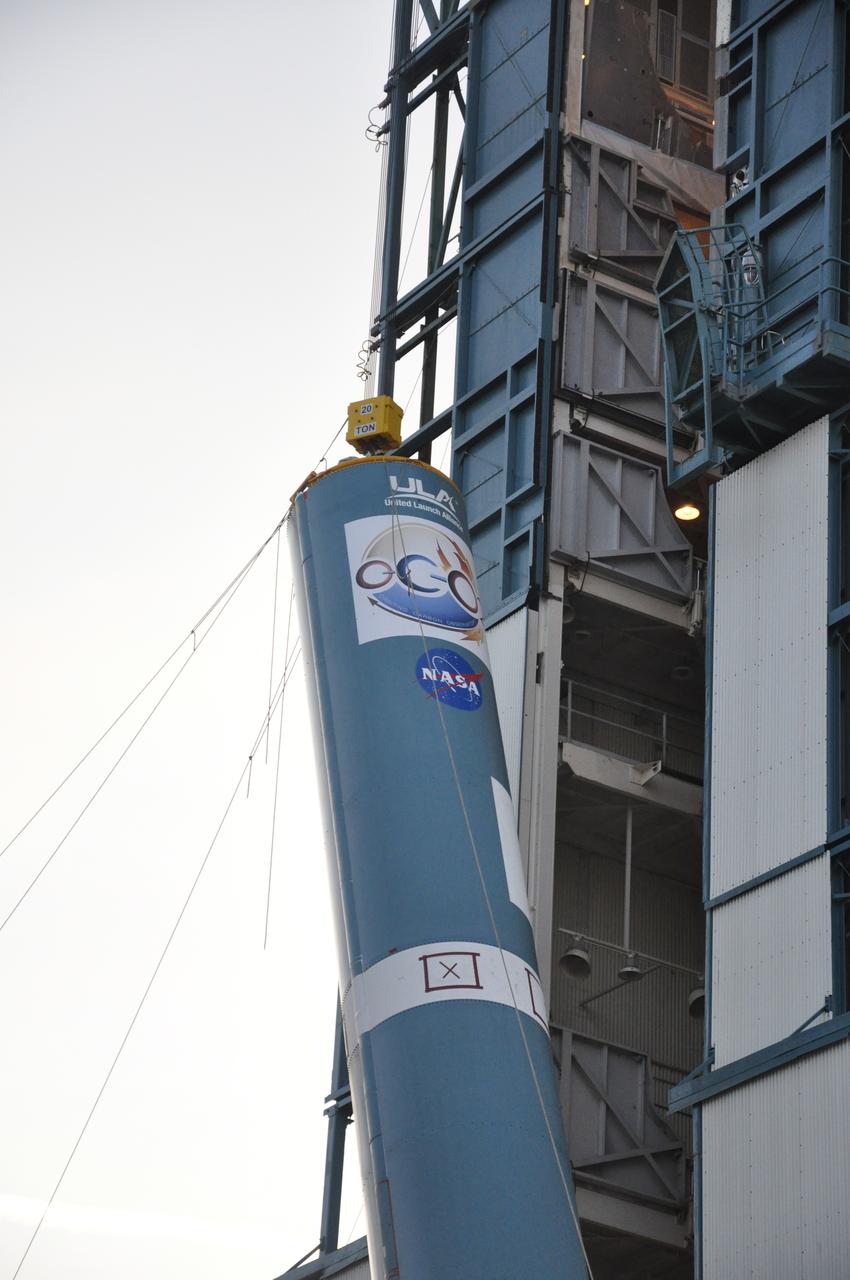 VANDENBERG AIR FORCE BASE, Calif. – Preparations are underway to lift the United Launch Alliance Delta II rocket for NASA's Orbiting Carbon Observatory-2 mission, or OCO-2, into the mobile service tower at Space Launch Complex 2 on Vandenberg Air Force Base in California. Launch is scheduled for July 2014. The observatory will collect precise global measurements of carbon dioxide in the Earth's atmosphere and provide scientists with a better idea of the chemical compound's impacts on climate change. Scientists will analyze this data to improve our understanding of the natural processes and human activities that regulate the abundance and distribution of this important atmospheric gas. To learn more about OCO-2, visit http://oco.jpl.nasa.gov. Photo credit: NASA/Randy Beaudoin