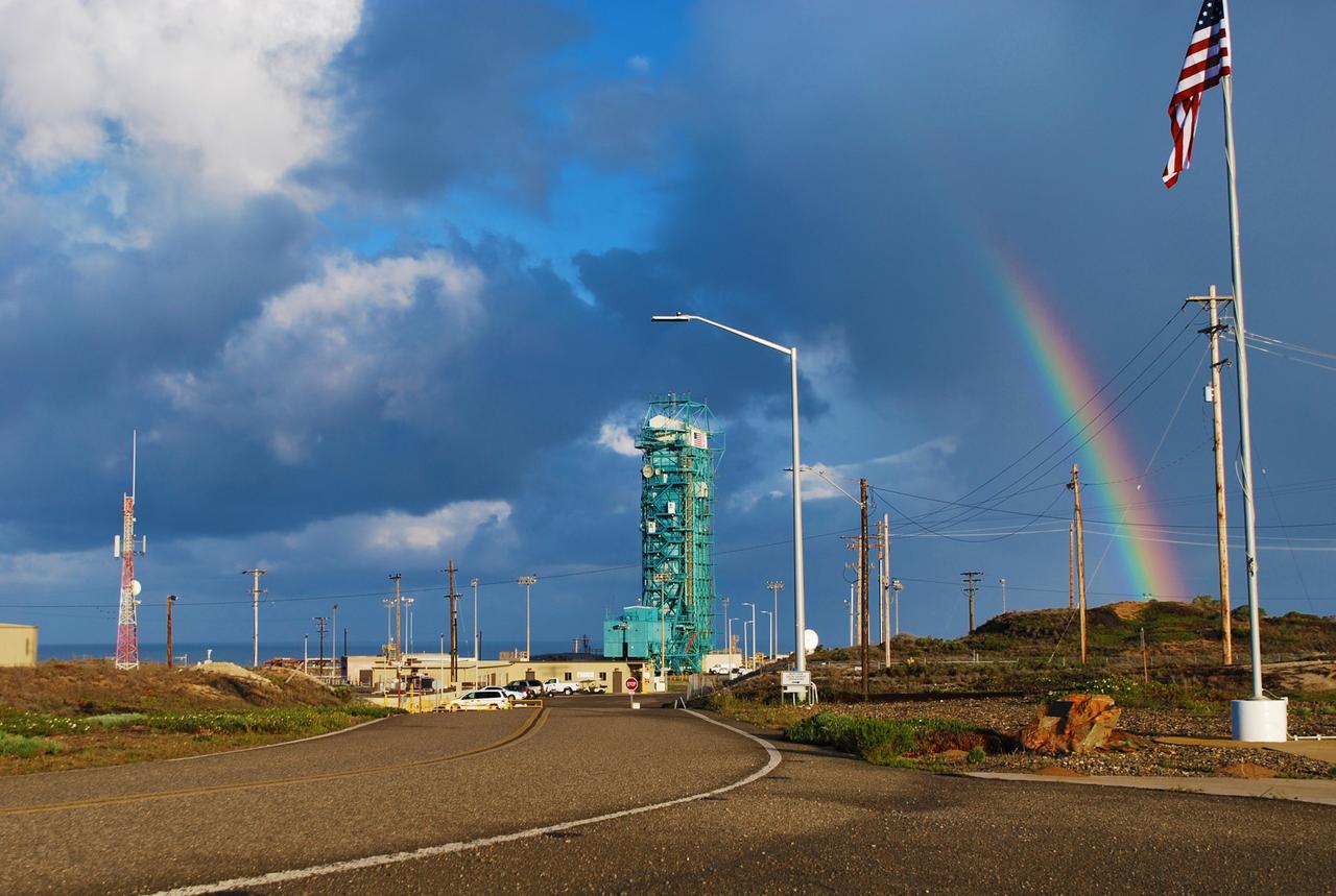 VANDENBERG AIR FORCE BASE, Calif. – A morning hailstorm at Vandenberg Air Force Base in California leaves in its wake a rainbow over Space Launch Complex 2 where the United Launch Alliance Delta II rocket for NASA's Orbiting Carbon Observatory-2 mission, or OCO-2, is being prepared for launch in the mobile service tower.     Launch is scheduled for July 1, 2014.  The observatory will collect precise global measurements of carbon dioxide in the Earth's atmosphere and provide scientists with a better idea of the chemical compound's impacts on climate change. Scientists will analyze this data to improve our understanding of the natural processes and human activities that regulate the abundance and distribution of this important atmospheric gas. To learn more about OCO-2, visit http://oco.jpl.nasa.gov.  Photo credit: NASA/Randy Beaudoin