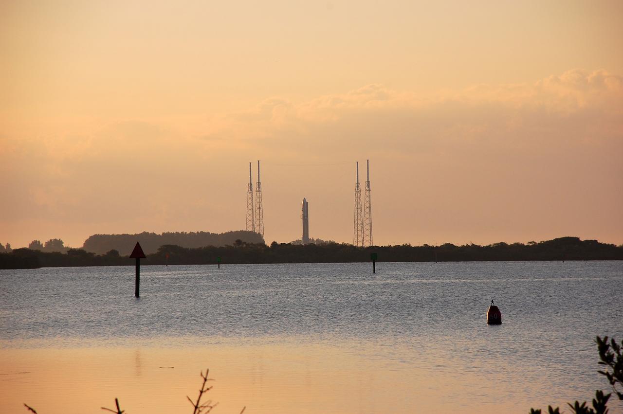 CAPE CANAVERAL, Fla. – In view across the Banana River from the Kennedy Space Center in Florida is a United Launch Alliance Atlas V rocket with a National Reconnaissance Office payload, awaiting launch from Space Launch Complex 41 on Cape Canaveral Air Force Station.    Liftoff is set for 1:45 p.m. EDT on April 10. A 90 percent chance of favorable weather conditions at launch time is forecast. Designated NROL-67, the mission is in support of national defense. To learn more about ULA's Atlas V rocket, visit http://www.ulalaunch.com/site/pages/Products_AtlasV.shtml.  Photo credit: NASA/Ben Smelgelsky