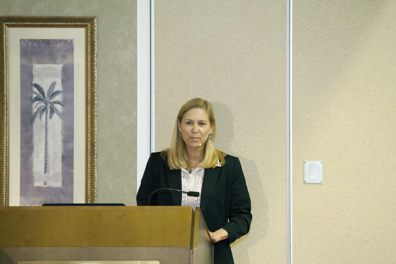 CAPE CANAVERAL, Fla. -- At the Marriott Courtyard Hotel in Cocoa Beach, Fla., Janet Petro, deputy director of NASA's Kennedy Space Center, speaks to participants in the 4th International Workshop on Lunar and Planetary Compact and Cryogenic Science and Technology Applications.    Scientists, engineers and entrepreneurs interested in research on the moon and other planetary surfaces, recently participated in the Workshop. Taking place April 8-11, 2014, the event was designed to foster collaborative work among those interested in solving the challenges of building hardware, software and businesses interested in going back to the moon and exploring beyond. Photo credit: NASA/Daniel Casper