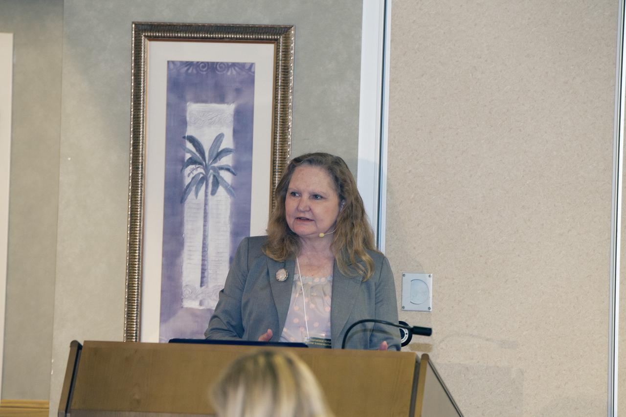 CAPE CANAVERAL, Fla. -- At the Marriott Courtyard Hotel in Cocoa Beach, Fla., Karen Thompson, NASA's chief technologist at the Kennedy Space Center, speaks to participants in the 4th International Workshop on Lunar and Planetary Compact and Cryogenic Science and Technology Applications.    Scientists, engineers and entrepreneurs interested in research on the moon and other planetary surfaces, recently participated in the Workshop. Taking place April 8-11, 2014, the event was designed to foster collaborative work among those interested in solving the challenges of building hardware, software and businesses interested in going back to the moon and exploring beyond. Photo credit: NASA/Daniel Casper