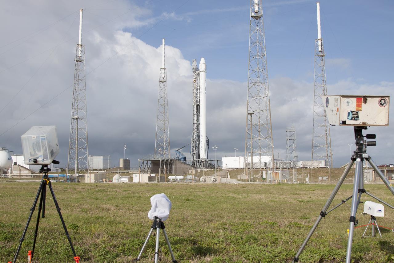 CAPE CANAVERAL, Fla. - Remote-controlled and motion-activated cameras are set up at Space Launch Complex 40 on Cape Canaveral Air Force Station in Florida to capture images of a SpaceX Falcon 9 rocket as it boosts a Dragon capsule on its third commercial resupply mission to deliver about 5,000 pounds of cargo to the International Space Station.    Scheduled for launch at about 4:58 p.m. EDT April 14, Dragon will be making its fourth trip to the space station. The SpaceX-3 mission, carrying almost 2.5 tons of supplies, technology and science experiments, is the third of 12 flights under NASA's Commercial Resupply Services contract to resupply the orbiting laboratory. For more information, visit http://www.nasa.gov/mission_pages/station/structure/launch/index.html Photo credit: NASA/Glenn Benson