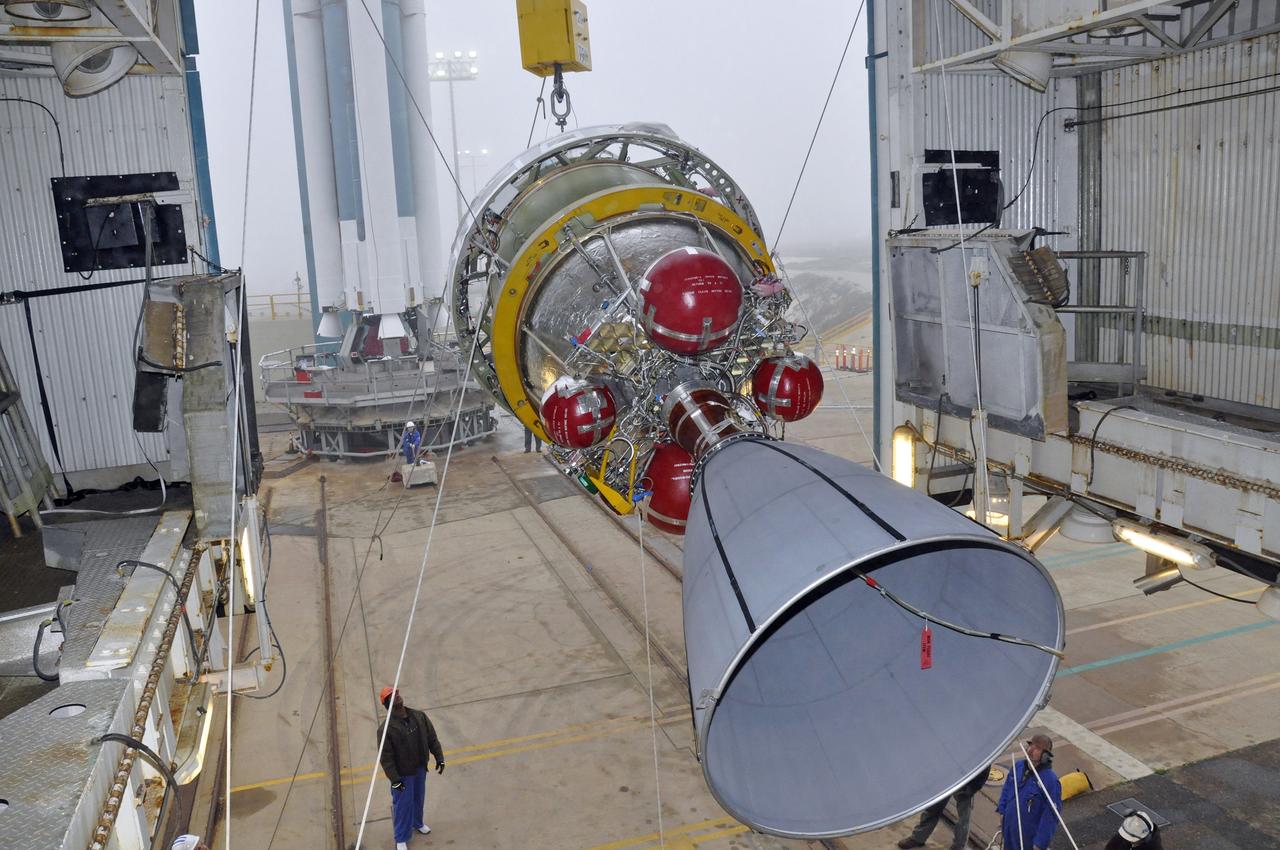 VANDENBERG AIR FORCE BASE, Calif. – The Delta II second stage for NASA's Orbiting Carbon Observatory-2 mission, or OCO-2, is lifted into the mobile service tower at Space Launch Complex 2 on Vandenberg Air Force Base in California. Operations are underway to mate the second stage of the rocket to the first stage already in place on the launch stand.     OCO-2 is scheduled to launch aboard a United Launch Alliance Delta II rocket in July. The rocket's second stage will insert OCO-2 into a polar Earth orbit.  OCO-2 will collect precise global measurements of carbon dioxide in the Earth's atmosphere and provide scientists with a better idea of the chemical compound's impacts on climate change. Scientists will analyze this data to improve our understanding of the natural processes and human activities that regulate the abundance and distribution of this important atmospheric gas. To learn more about OCO-2, visit http://oco.jpl.nasa.gov.  Photo credit: NASA/Randy Beaudoin