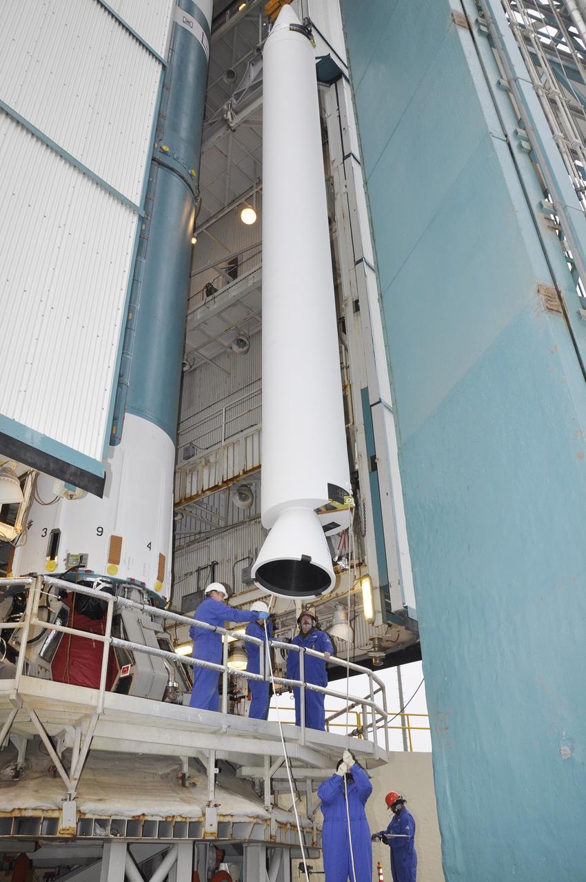 VANDENBERG AIR FORCE BASE, Calif. – A solid rocket motor, or SRM, for NASA's Orbiting Carbon Observatory-2 mission, or OCO-2, is lifted into the mobile service tower at Space Launch Complex 2 on Vandenberg Air Force Base in California. Operations are underway to attach the Delta II rocket's three SRMs, known as graphite epoxy motors, to the rocket's first stage in place in the tower. OCO-2 is scheduled to launch into a polar Earth orbit aboard a United Launch Alliance Delta II 7320-10C rocket in July. Once in orbit, OCO-2 will collect precise global measurements of carbon dioxide in the Earth's atmosphere and provide scientists with a better idea of the chemical compound's impacts on climate change. Scientists will analyze this data to improve our understanding of the natural processes and human activities that regulate the abundance and distribution of this important atmospheric gas. To learn more about OCO-2, visit http://oco.jpl.nasa.gov. Photo credit: NASA/Randy Beaudoin