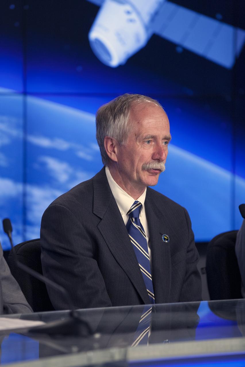 CAPE CANAVERAL, Fla. - NASA Associate Administrator for Human Exploration and Operations William Gersteinmeier participates in a SpaceX-3 post-launch news conference in the NASA Press Site television auditorium at Kennedy Space Center in Florida.    SpaceX-3 launched at 3:25 p.m. EDT aboard a Falcon 9 rocket carrying a Dragon capsule from Space Launch Complex 40 on Cape Canaveral Air Force Station. Dragon is making its fourth trip to the space station. The SpaceX-3 mission, carrying almost 2.5 tons of supplies, technology and science experiments, is the third of 12 flights through a $1.6 billion NASA Commercial Resupply Services contract. Dragon's cargo will support more than 150 experiments that will be conducted during the station's Expeditions 39 and 40.  For more information, visit http://www.nasa.gov/mission_pages/station/structure/launch/index.html.  Photo credit: NASA/Kim Shiflett