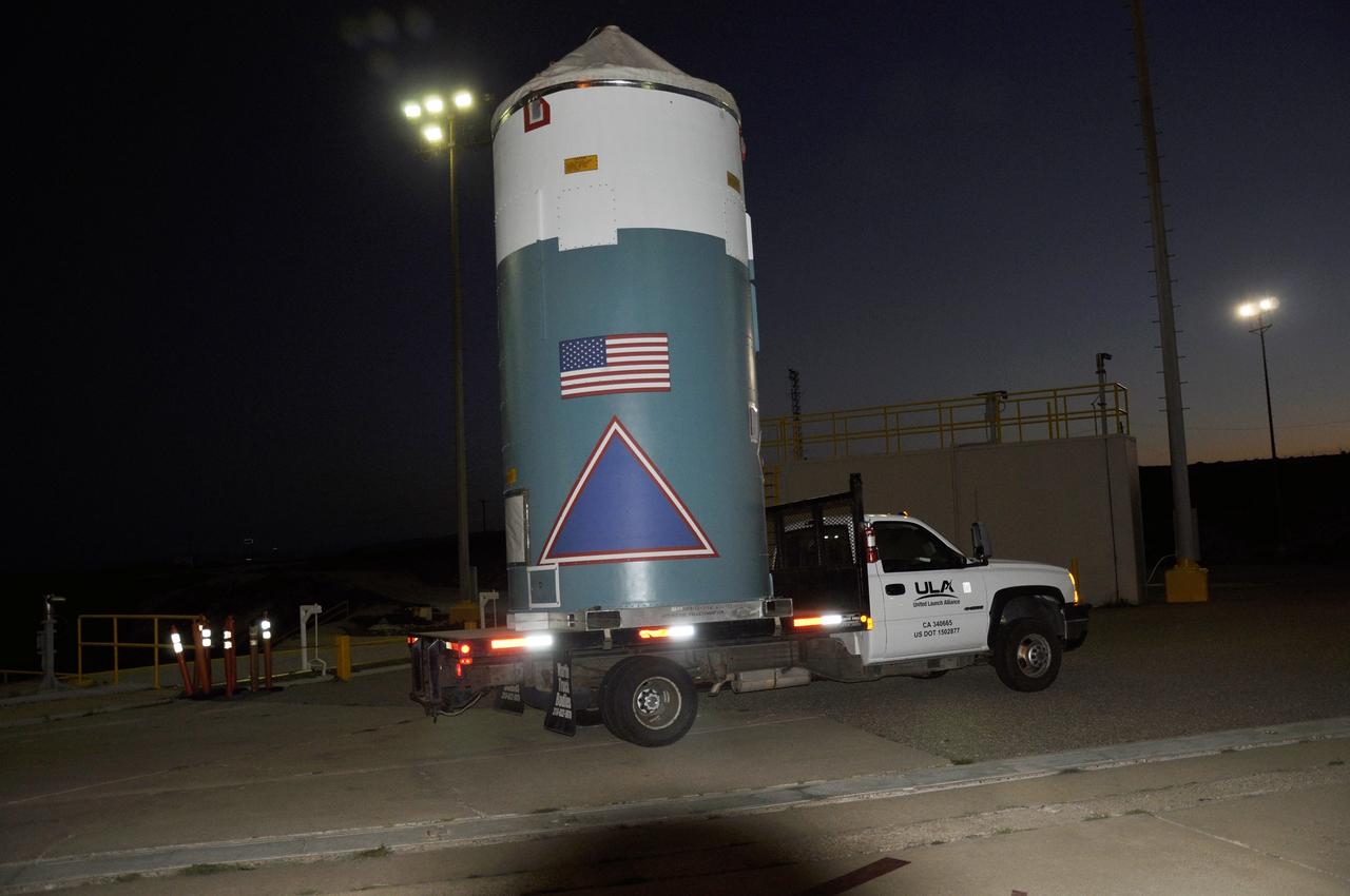 VANDENBERG AIR FORCE BASE, Calif. – The interstage adapter, or ISA, for NASA's Orbiting Carbon Observatory-2 mission, or OCO-2, arrives at the mobile service tower at Space Launch Complex 2 on Vandenberg Air Force Base in California.     OCO-2 is scheduled to launch into a polar Earth orbit aboard a United Launch Alliance Delta II 7320-10C rocket in July. The ISA is the interface between the Delta II first and second stages. The second stage engine fits within the ISA. Once in orbit, OCO-2 will collect precise global measurements of carbon dioxide in the Earth's atmosphere and provide scientists with a better idea of the chemical compound's impacts on climate change. Scientists will analyze this data to improve our understanding of the natural processes and human activities that regulate the abundance and distribution of this important atmospheric gas. To learn more about OCO-2, visit http://oco.jpl.nasa.gov.  Photo credit: NASA/Randy Beaudoin