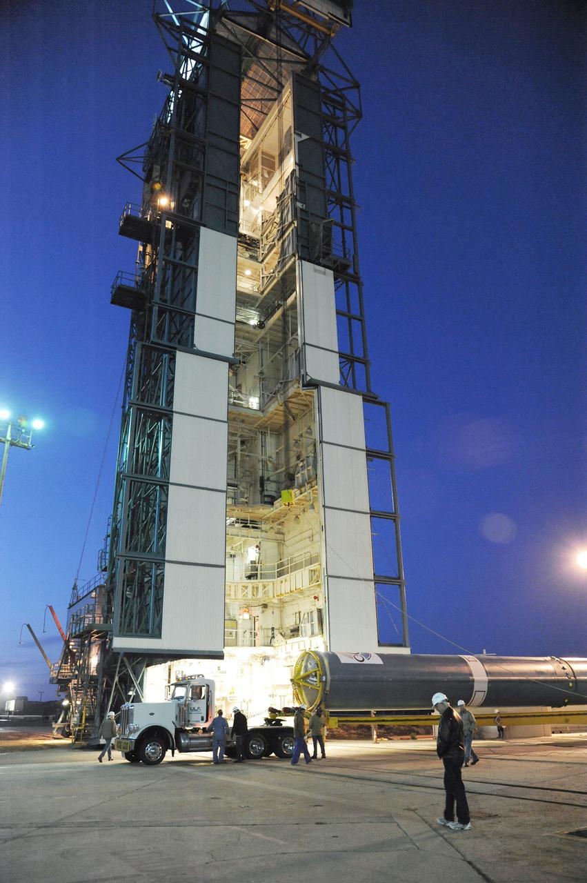 VANDENBERG AIR FORCE BASE, Calif. – The United Launch Alliance Delta II rocket for NASA's Orbiting Carbon Observatory-2 mission, or OCO-2, arrives at the mobile service tower at Space Launch Complex 2 on Vandenberg Air Force Base in California.    Launch is scheduled for July 1, 2014.  The observatory will collect precise global measurements of carbon dioxide in the Earth's atmosphere and provide scientists with a better idea of the chemical compound's impacts on climate change. Scientists will analyze this data to improve our understanding of the natural processes and human activities that regulate the abundance and distribution of this important atmospheric gas. To learn more about OCO-2, visit http://oco.jpl.nasa.gov.  Photo credit: NASA/Mark Mackley, 30th Space Wing