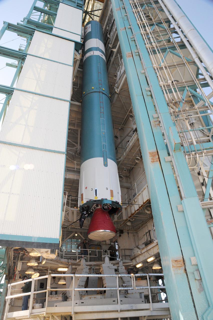 VANDENBERG AIR FORCE BASE, Calif. – The United Launch Alliance Delta II rocket for NASA's Orbiting Carbon Observatory-2 mission, or OCO-2, is lifted into the mobile service tower at Space Launch Complex 2 on Vandenberg Air Force Base in California.    Launch is scheduled for July 1, 2014.  The observatory will collect precise global measurements of carbon dioxide in the Earth's atmosphere and provide scientists with a better idea of the chemical compound's impacts on climate change. Scientists will analyze this data to improve our understanding of the natural processes and human activities that regulate the abundance and distribution of this important atmospheric gas. To learn more about OCO-2, visit http://oco.jpl.nasa.gov.  Photo credit: NASA/Mark Mackley, 30th Space Wing