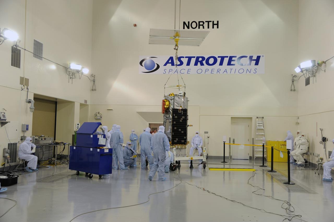 VANDENBERG AIR FORCE BASE, Calif. – In the Astrotech payload processing facility on Vandenberg Air Force Base in California, NASA's Orbiting Carbon Observatory-2, or OCO-2, is secured onto a test fixture. Testing and launch preparations now will get underway for its launch from Space Launch Complex 2 aboard a United Launch Alliance Delta II rocket, scheduled for July 1, 2014. The observatory will collect precise global measurements of carbon dioxide in the Earth's atmosphere and provide scientists with a better idea of the chemical compound's impacts on climate change. Scientists will analyze this data to improve our understanding of the natural processes and human activities that regulate the abundance and distribution of this important atmospheric gas. OCO-2 is a NASA Earth System Science Pathfinder Program mission managed by NASA's Jet Propulsion Laboratory JPL in Pasadena, California, for NASA's Science Mission Directorate in Washington. Orbital Sciences built the spacecraft and provides mission operations under JPL’s leadership. To learn more about OCO-2, visit http://oco.jpl.nasa.gov. Photo credit: NASA/Doug Gruben, 30th Space Wing